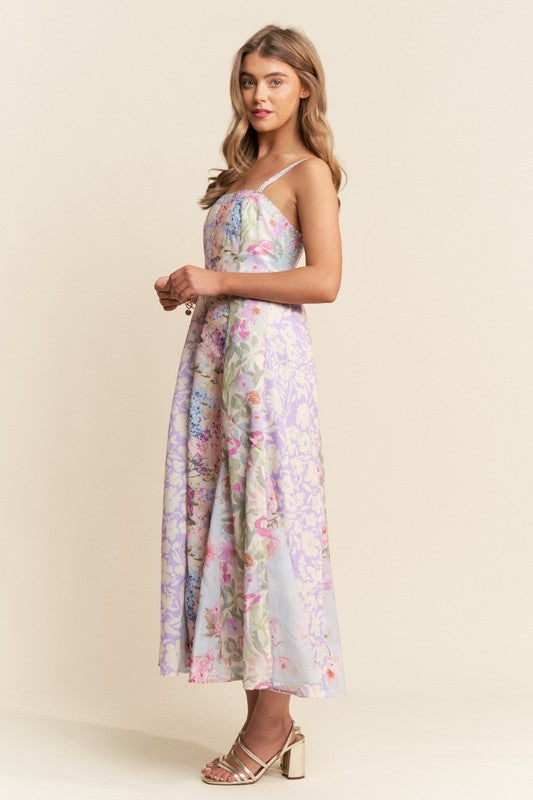 Garden Party Patchwork Floral Maxi Dress with Spaghetti Straps