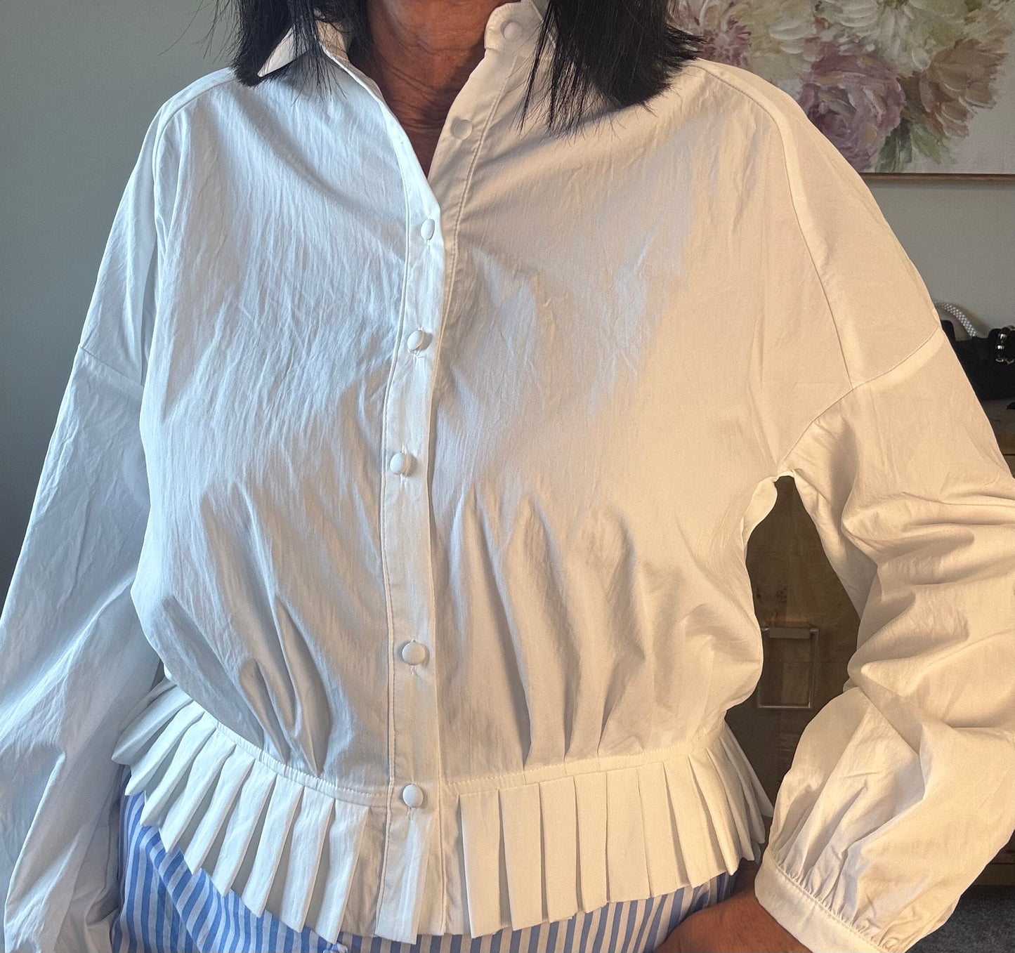 White Pleated Hem Shirt