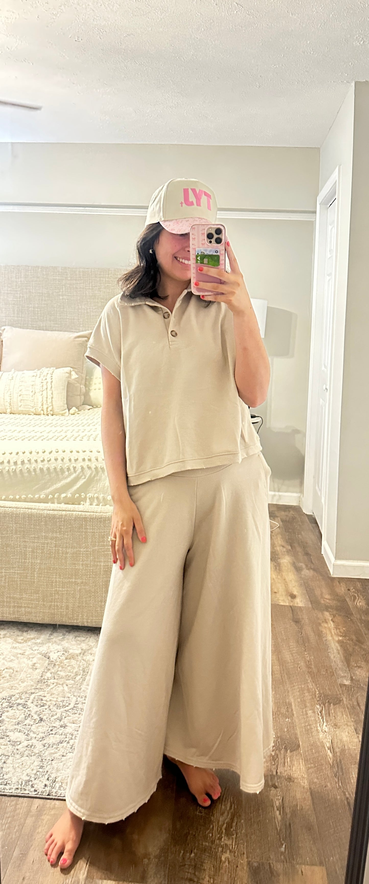 Taupe Button Front Top Pant Set