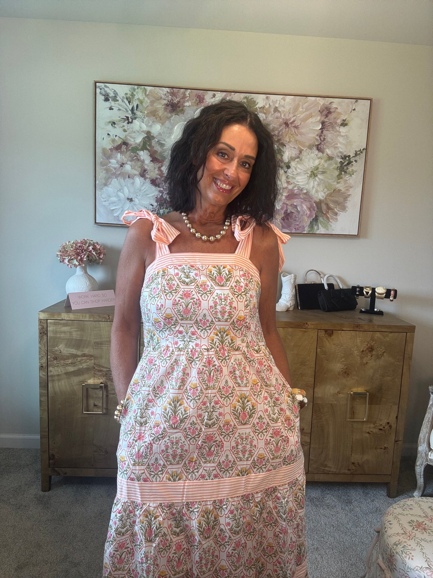 Peach Floral Print Maxi Dress