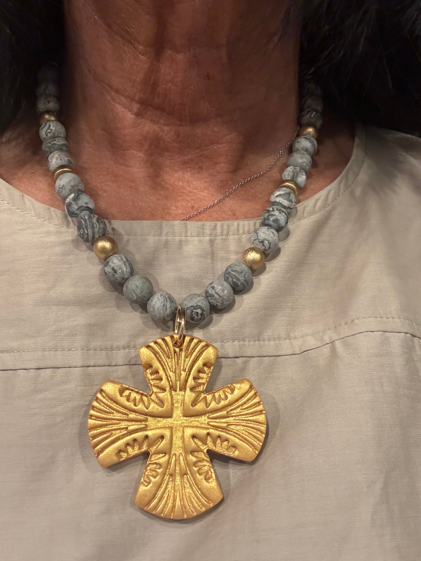 Hidden Truth Grey/Gold Cross Necklace