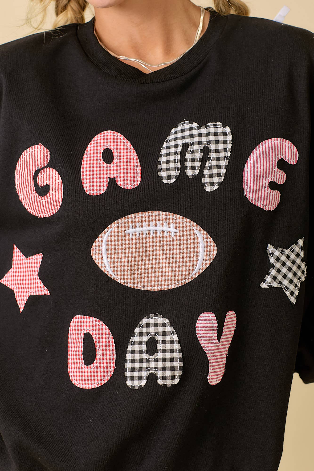 Game Day Patchwork Long Sleeve Crewneck Top