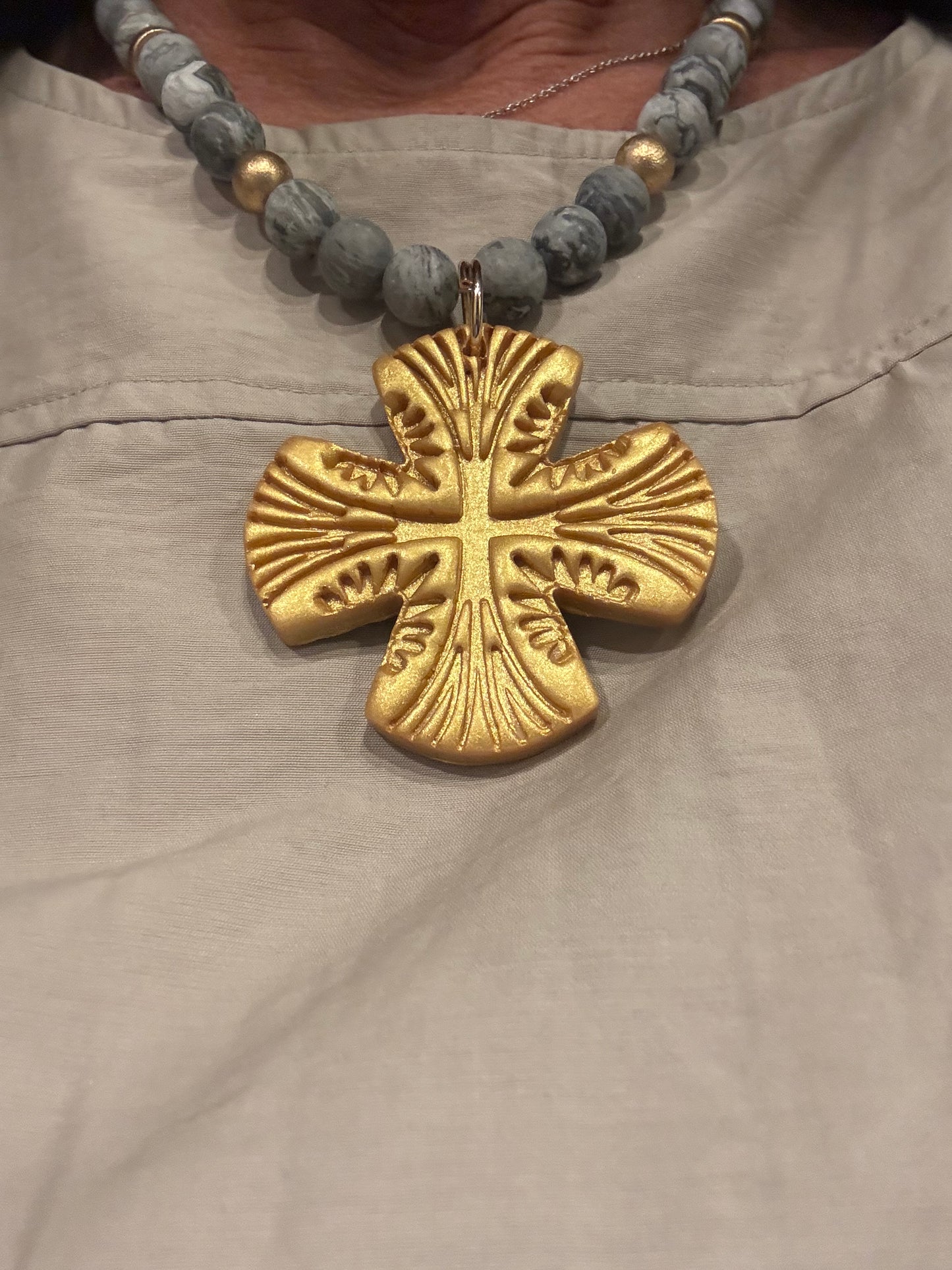 Hidden Truth Grey/Gold Cross Necklace