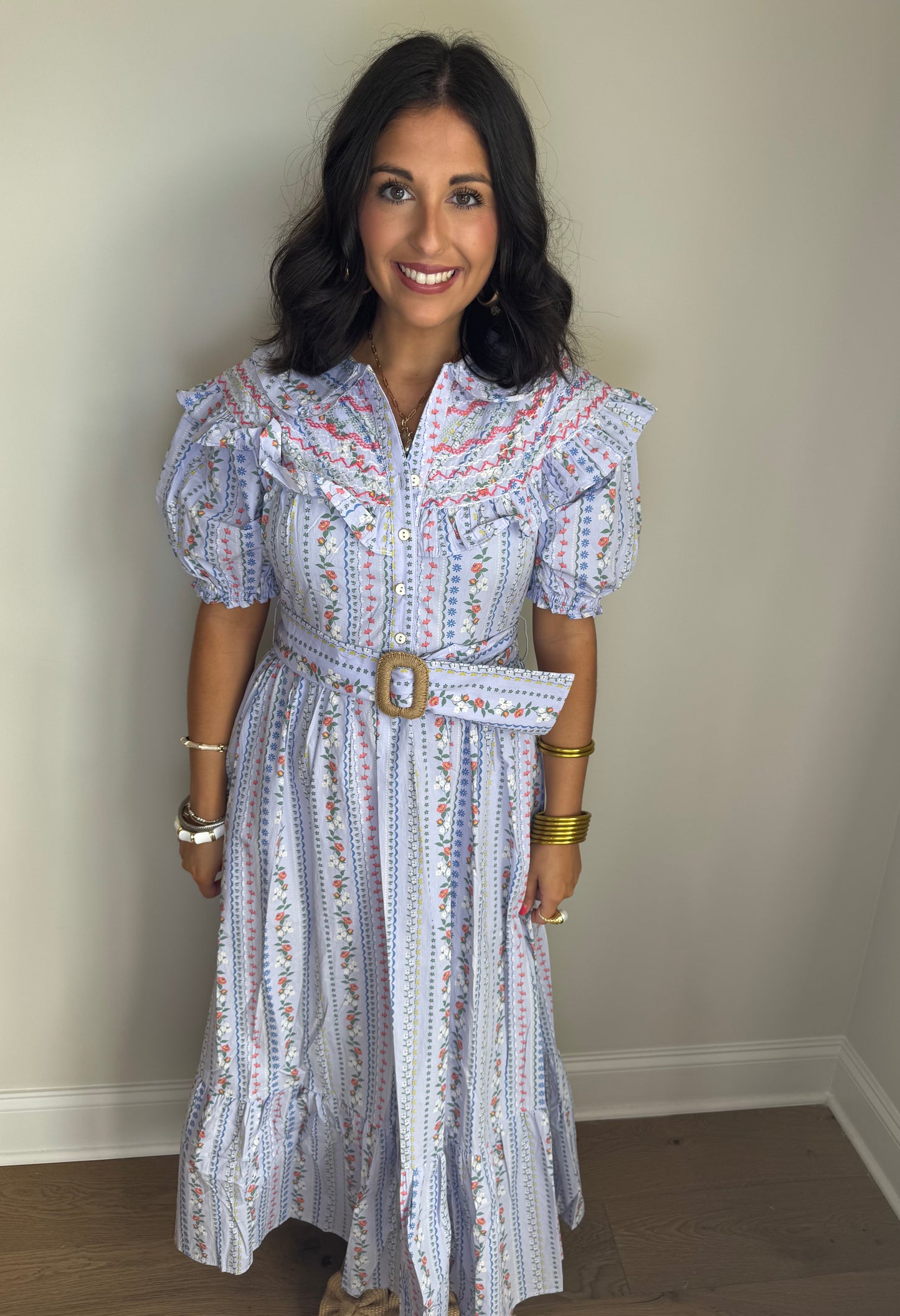 Karlie French Floral Belted Maxi Dress