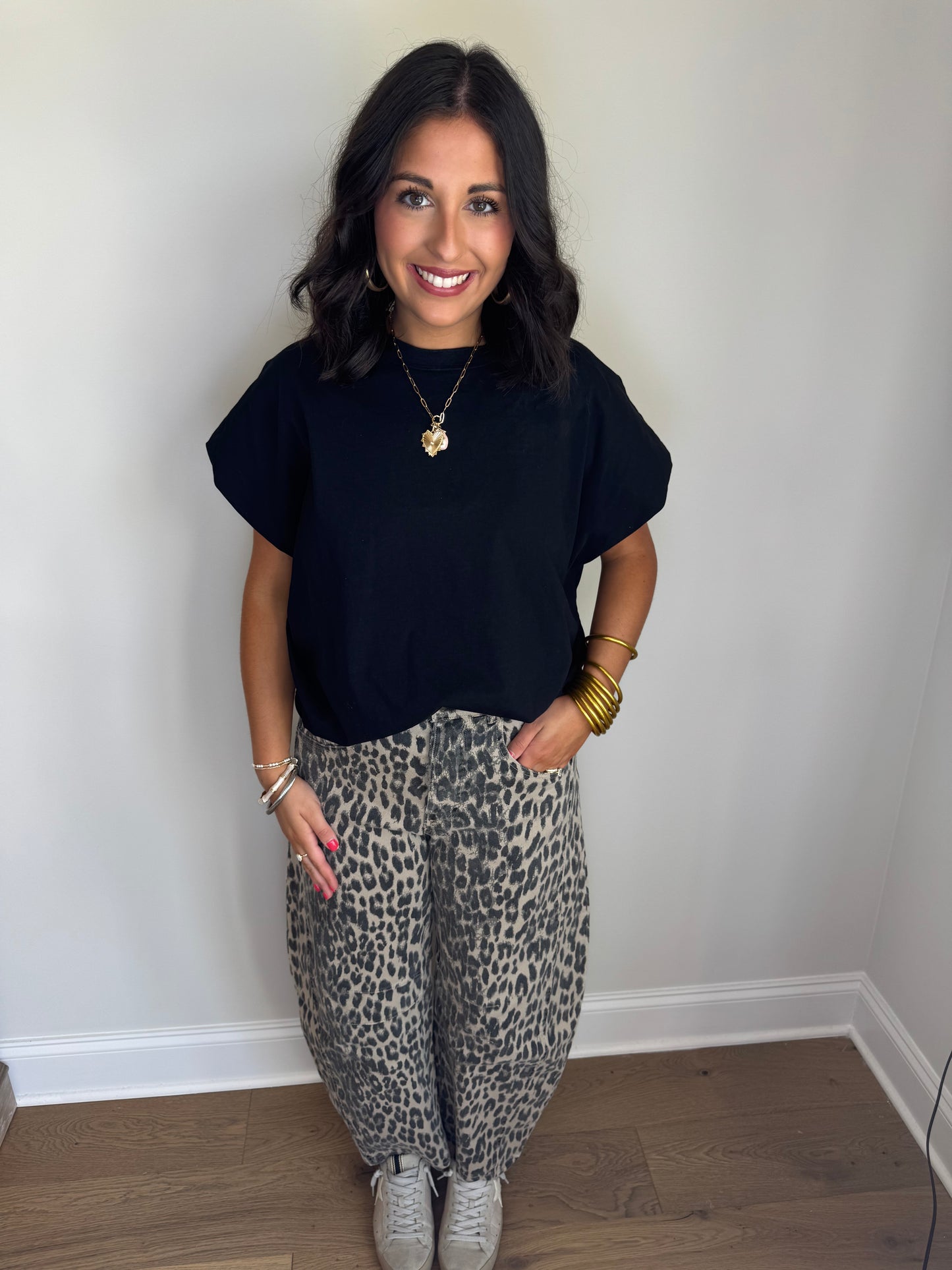 Leopard Printed Barrel Jeans