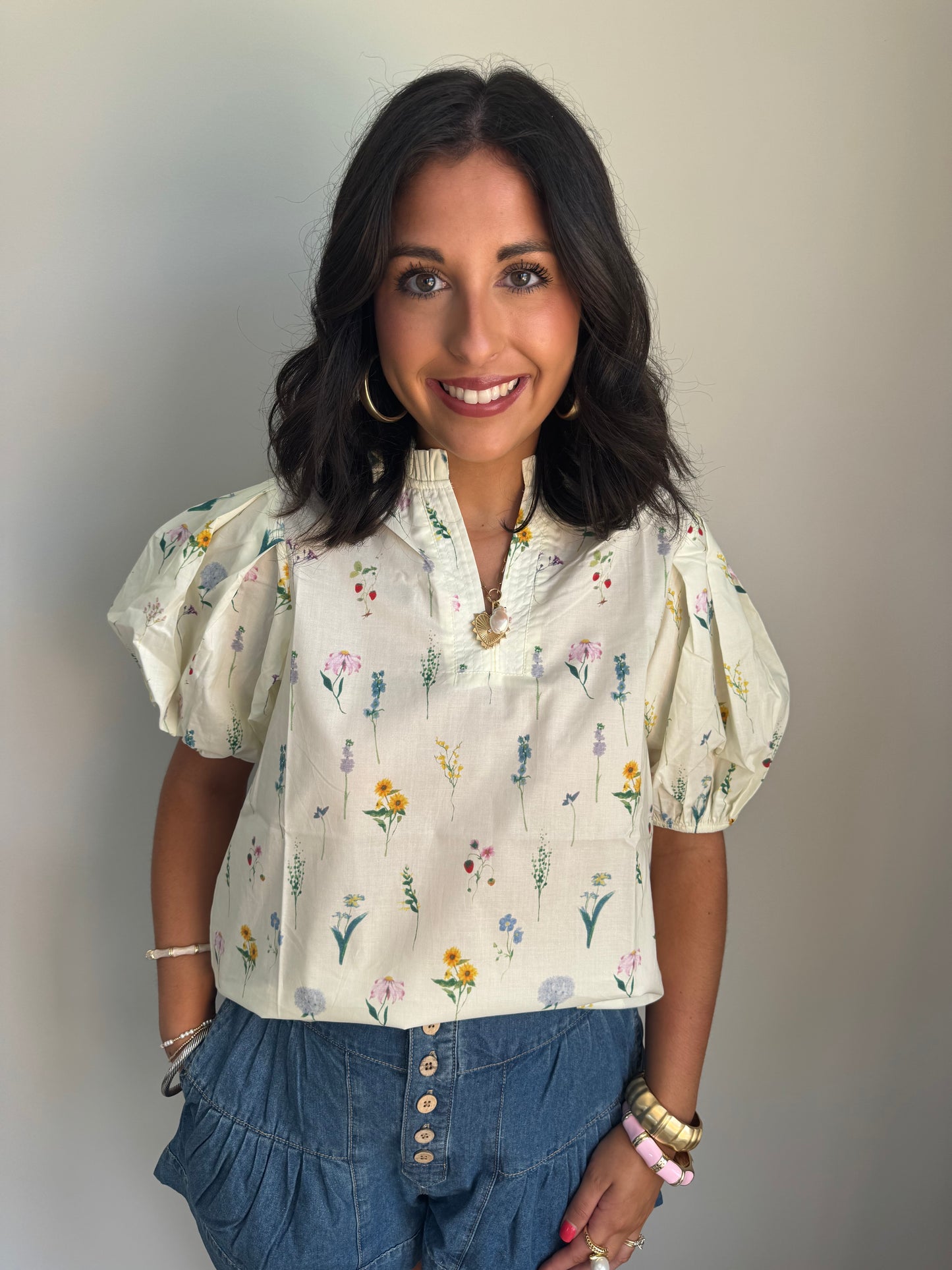 Cream Floral Top