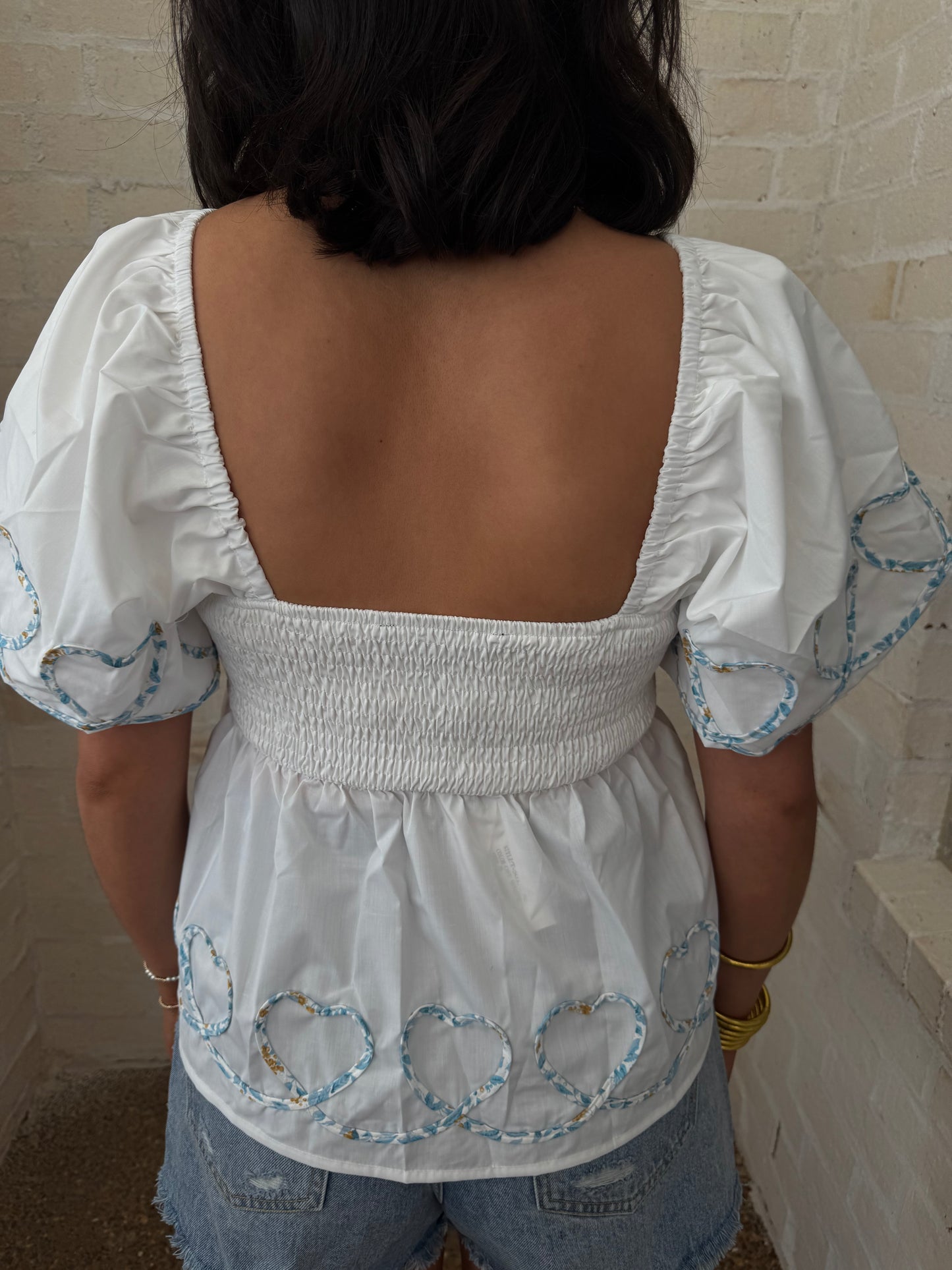 White Heart Shape Embroidery Blouse