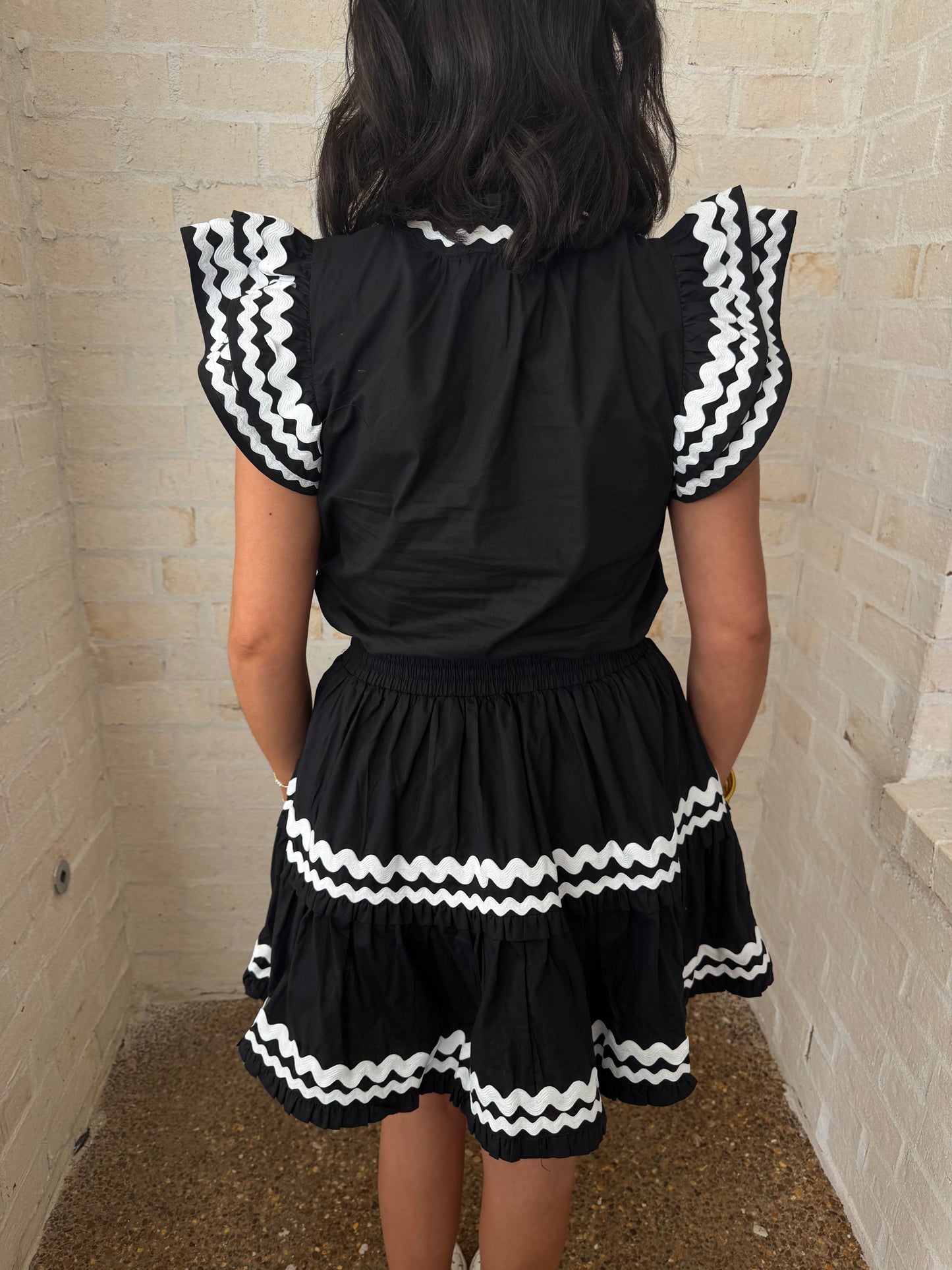 Black Two-Piece Ruffle Mini Skirt Set