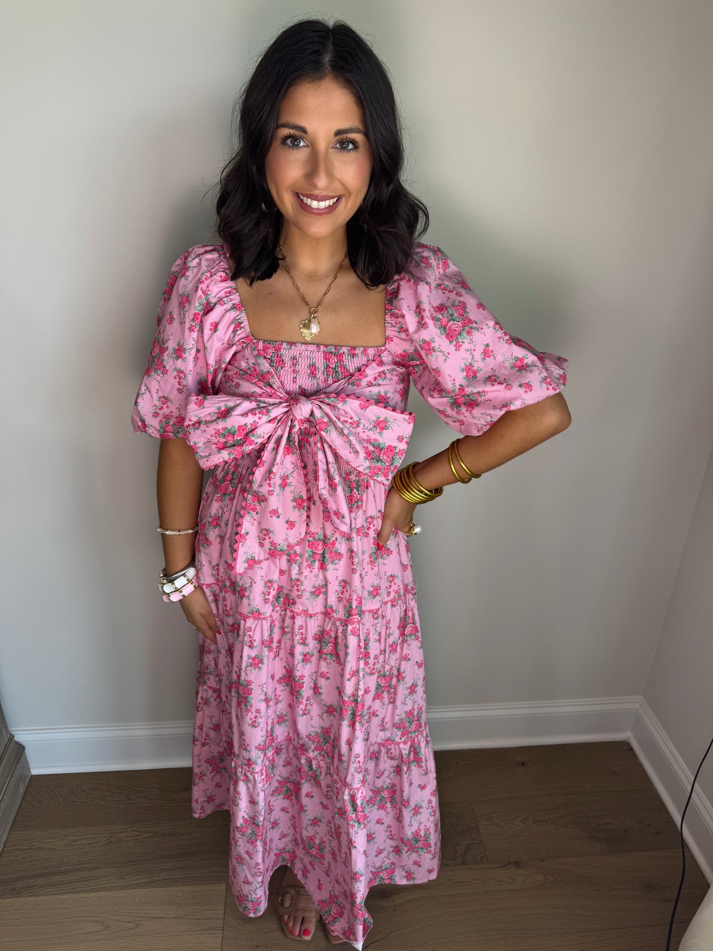 Garden Party Pink Floral Bow Dress