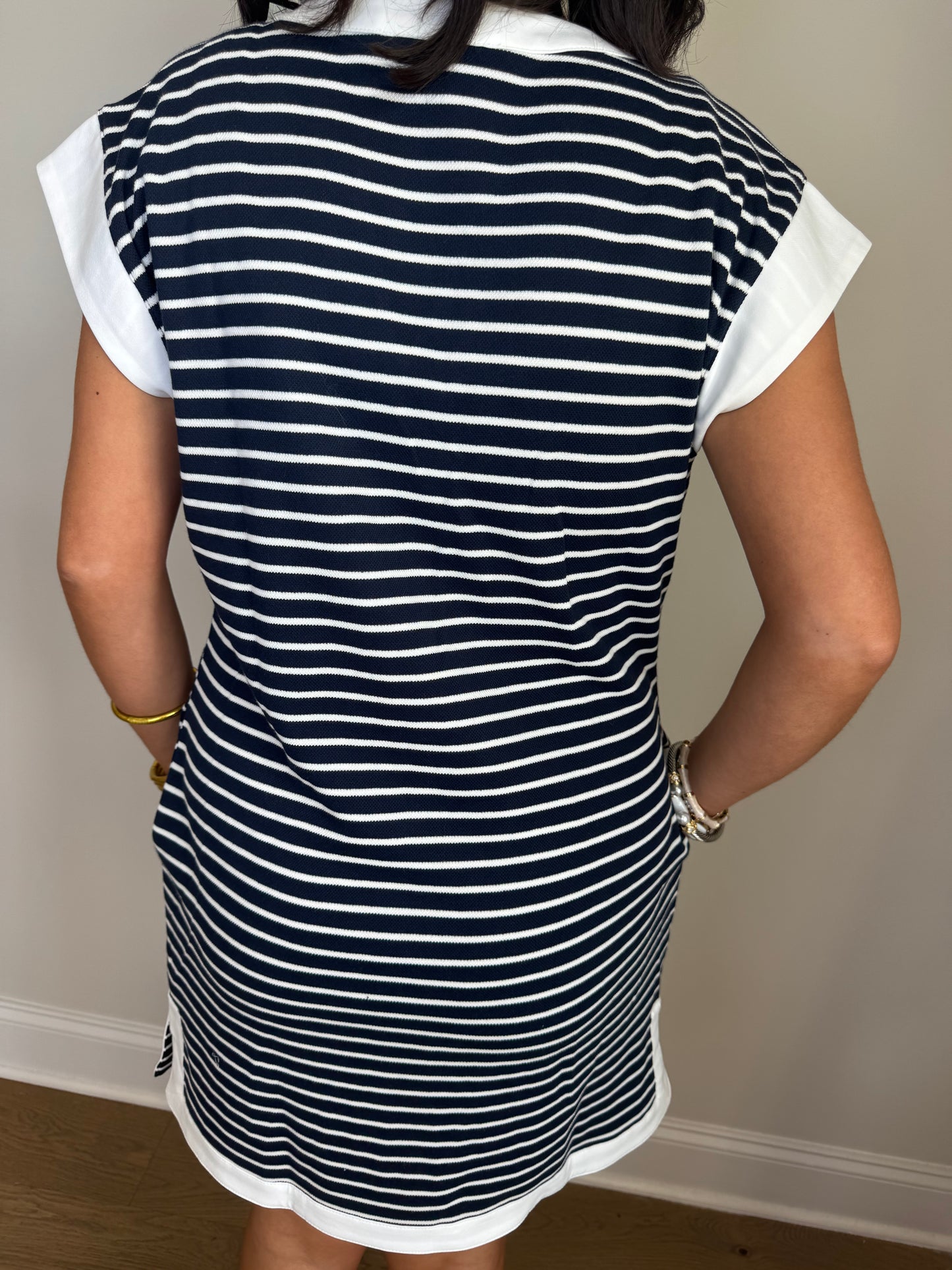 Navy/White Striped Dress With Pockets
