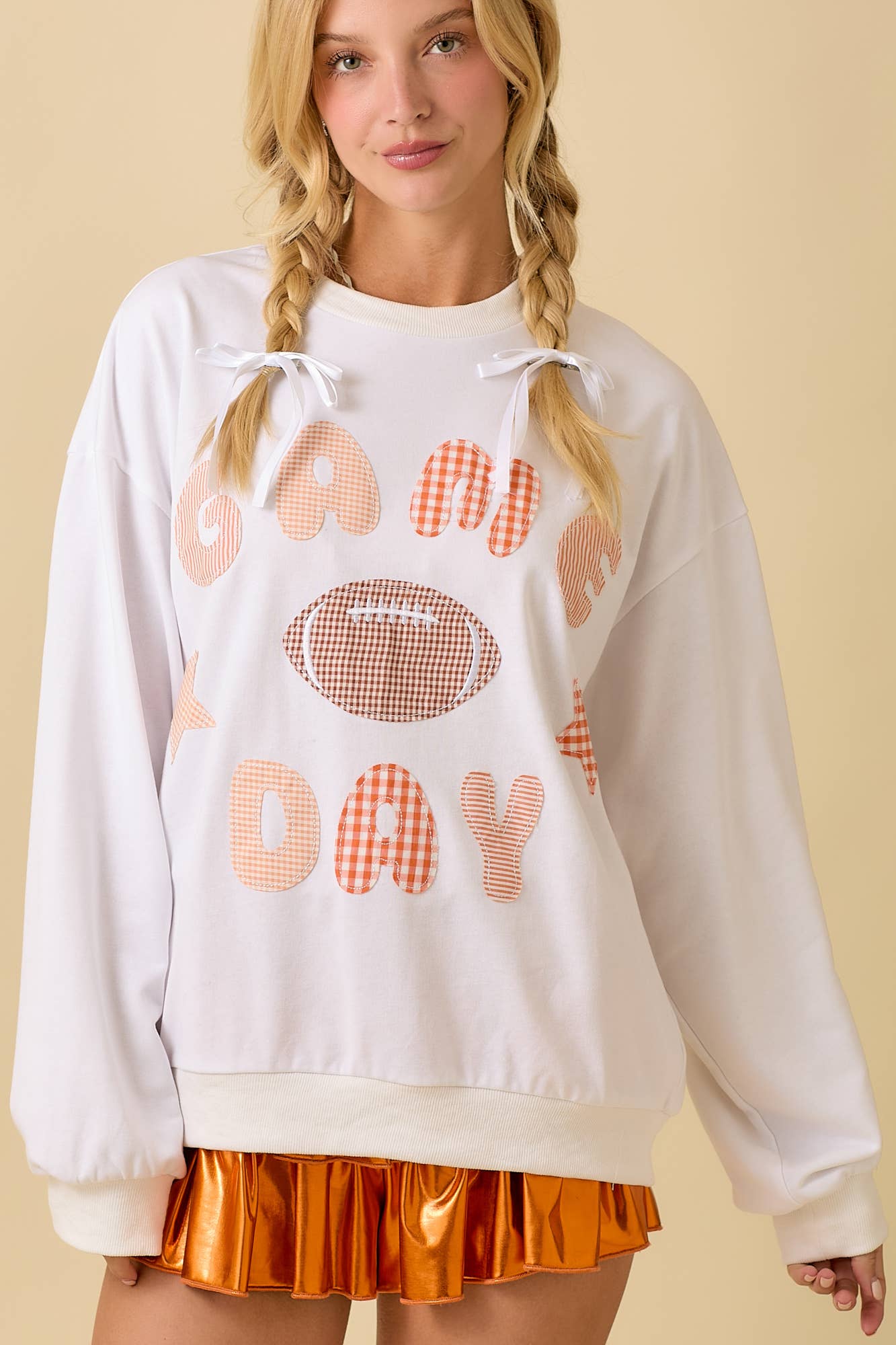 Game Day Patchwork Long Sleeve Crewneck Top
