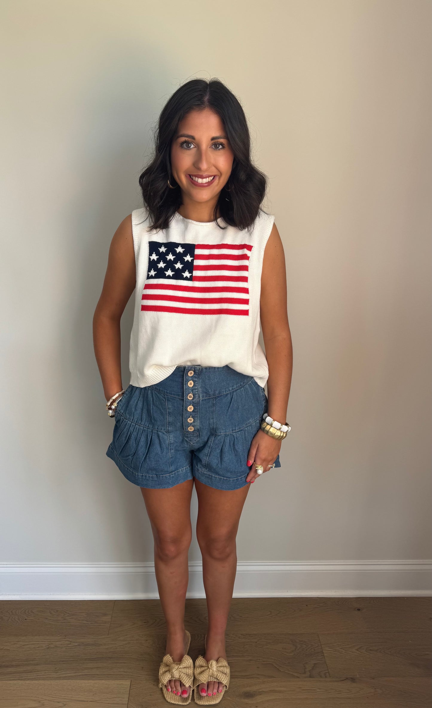 American Flag Back Tie Detail Knit Vest top