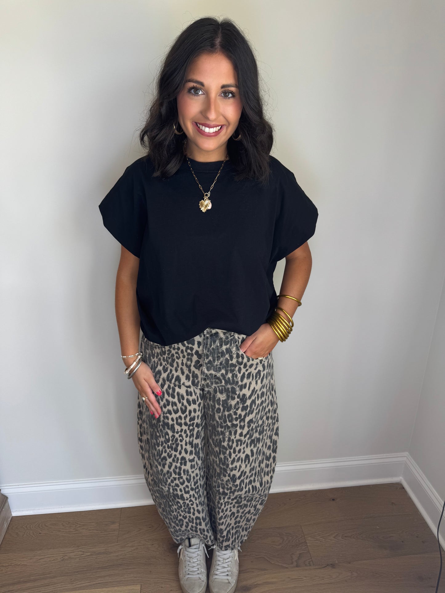 Leopard Printed Barrel Jeans