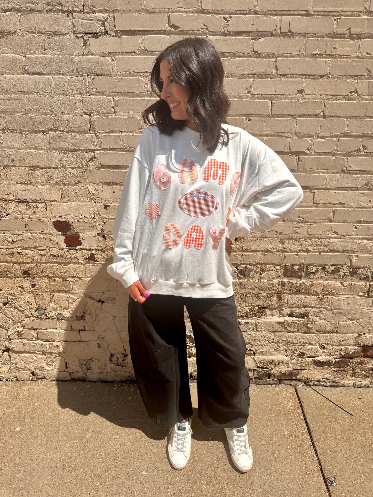 Game Day Patchwork Long Sleeve Crewneck Top
