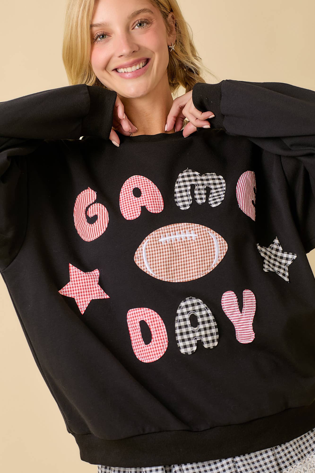 Game Day Patchwork Long Sleeve Crewneck Top
