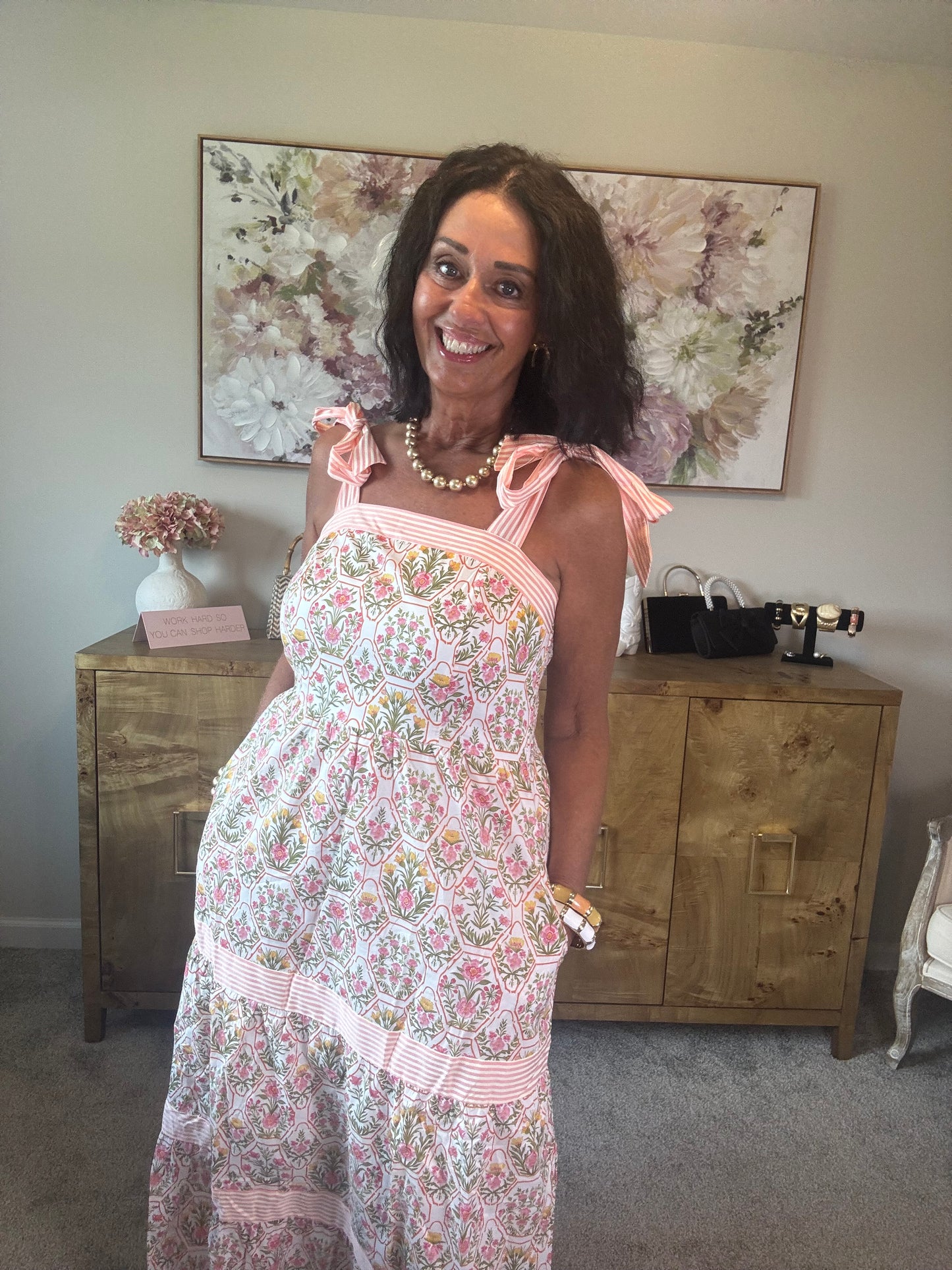 Peach Floral Print Maxi Dress
