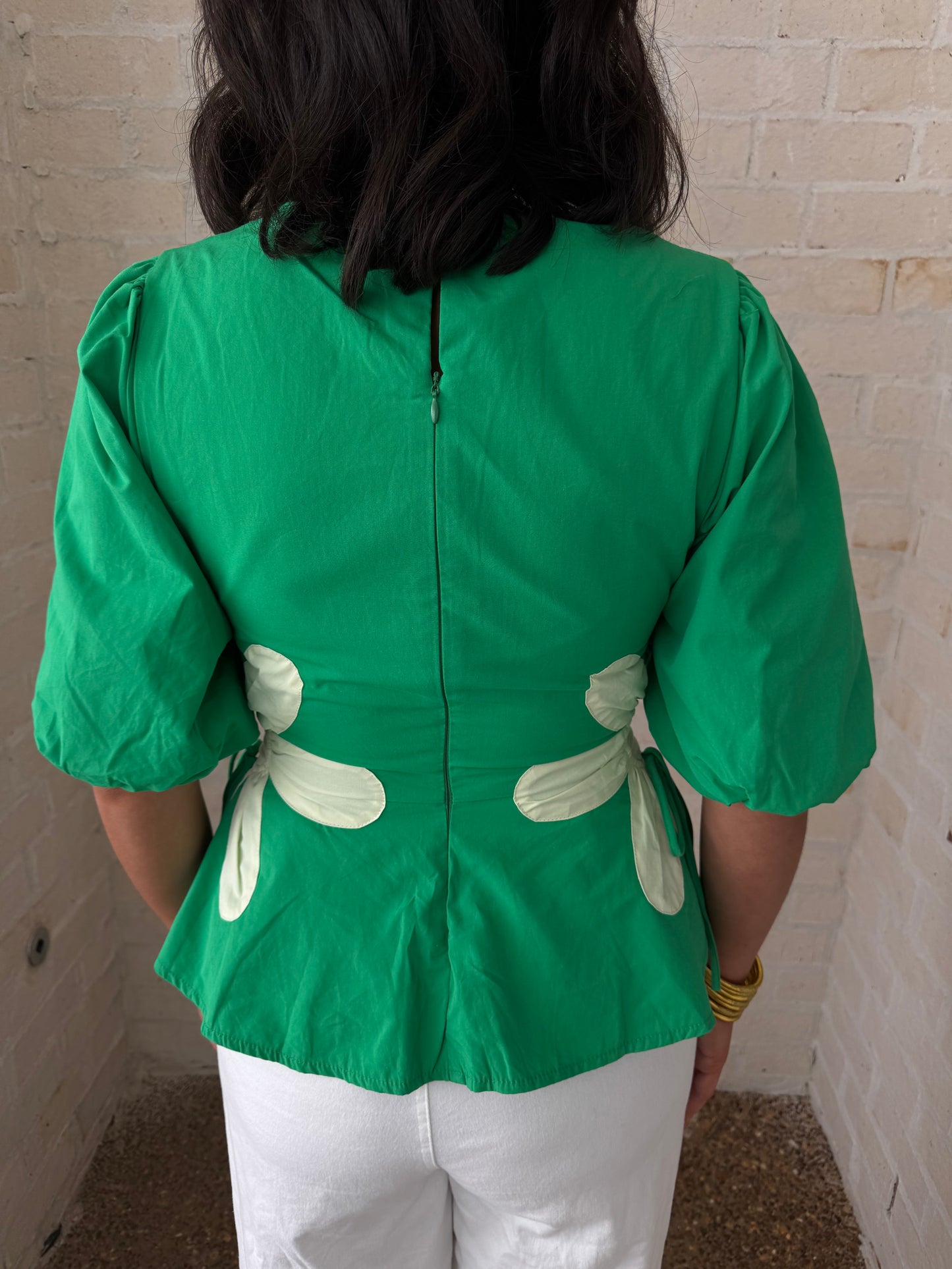 Green Flower Detail Peplum Top