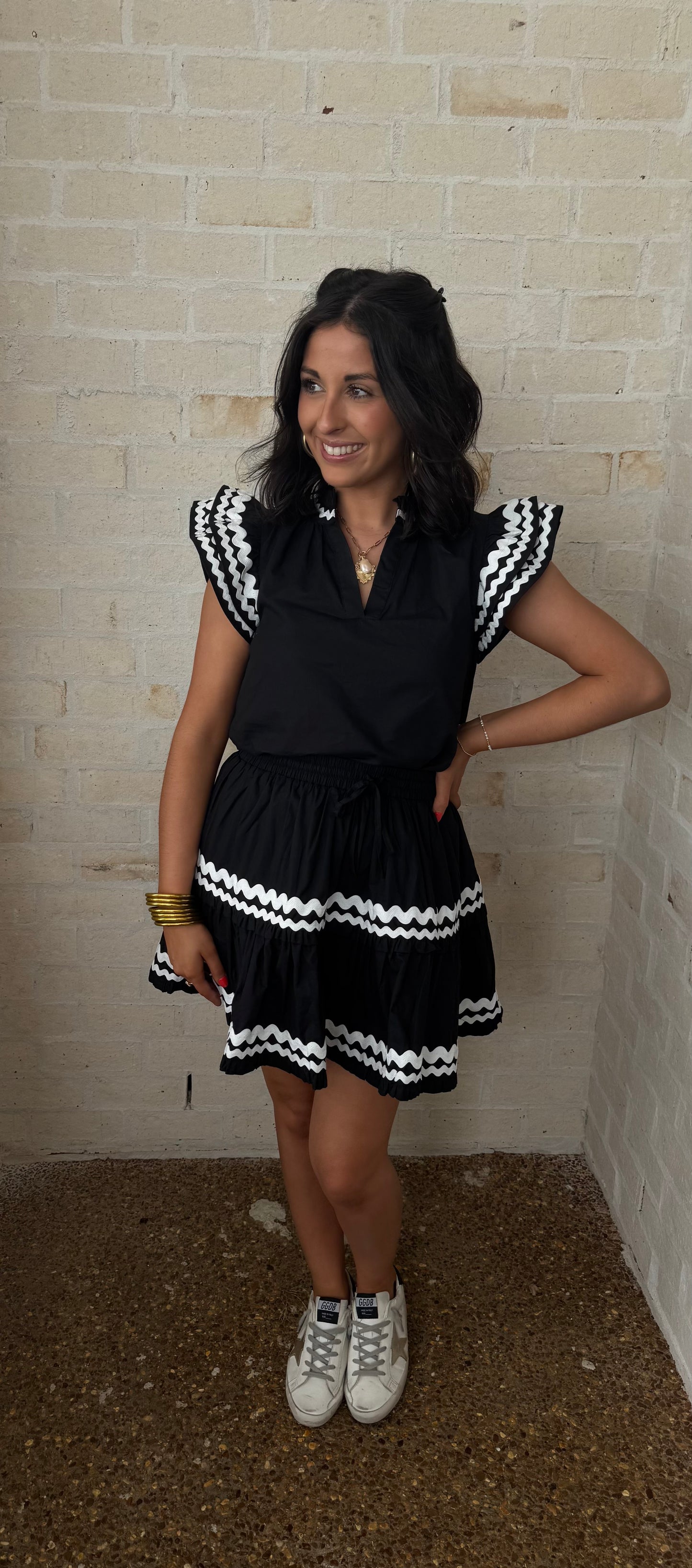 Black Two-Piece Ruffle Mini Skirt Set