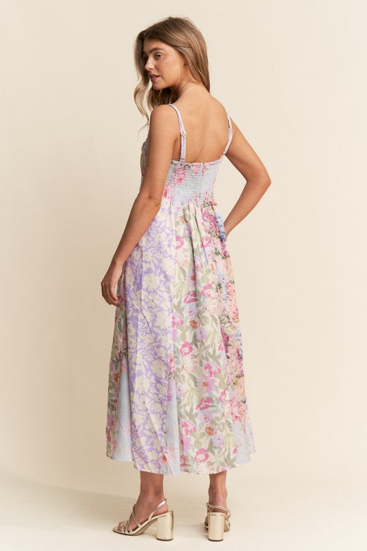 Garden Party Patchwork Floral Maxi Dress with Spaghetti Straps