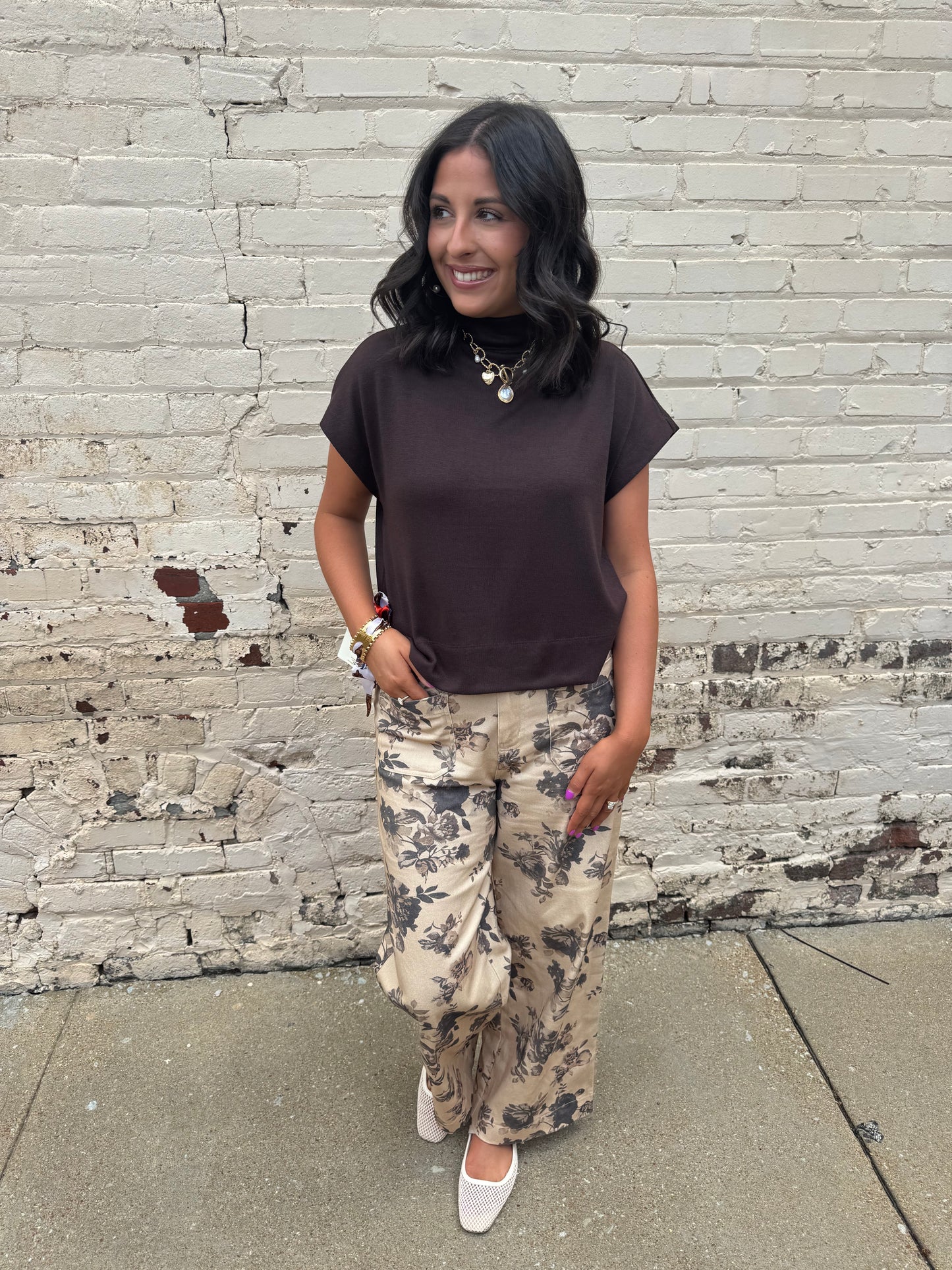 Entro Taupe Floral Ankle Length Pants