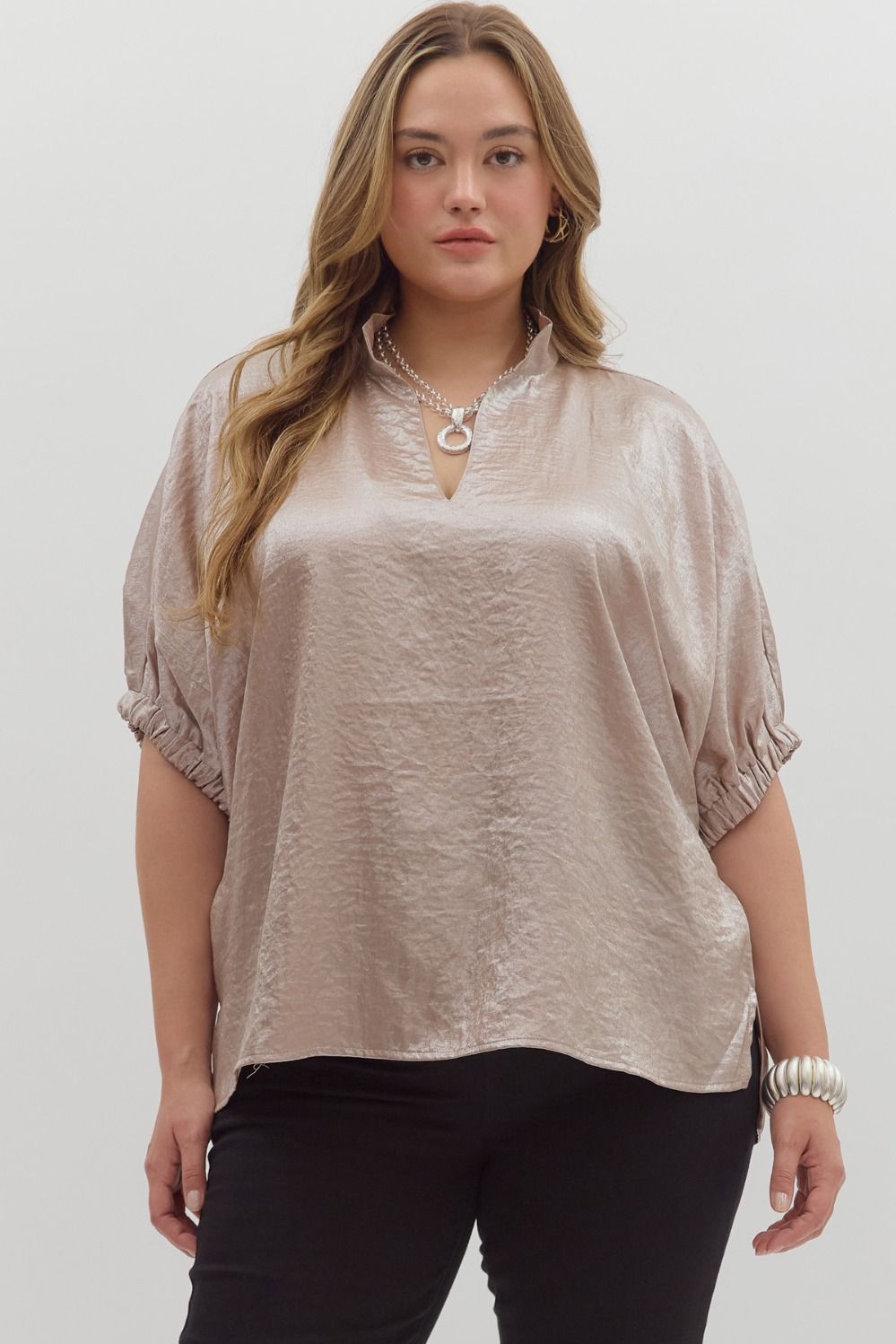 Entro Champagne V-Neck Collar Shirt (Plus Size)