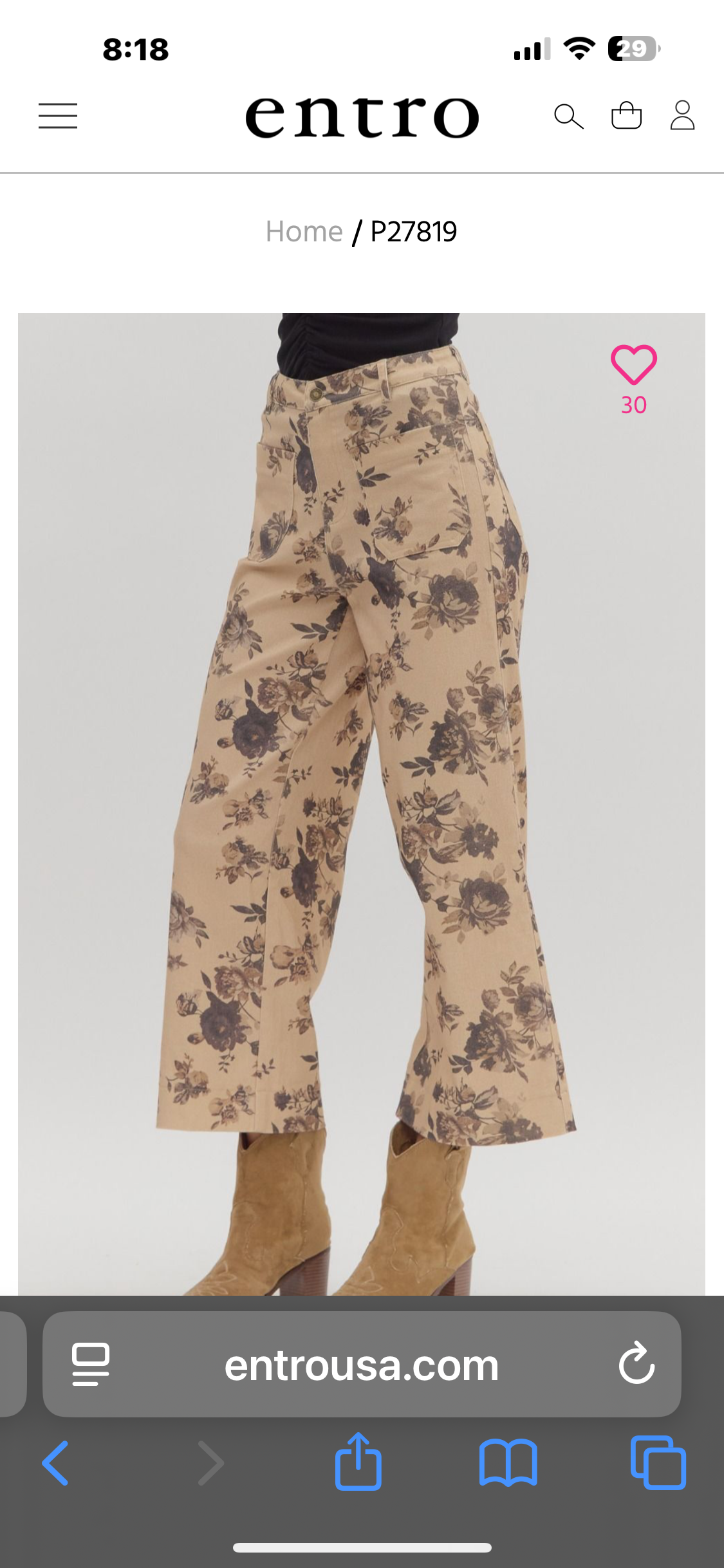Entro Taupe Floral Ankle Length Pants