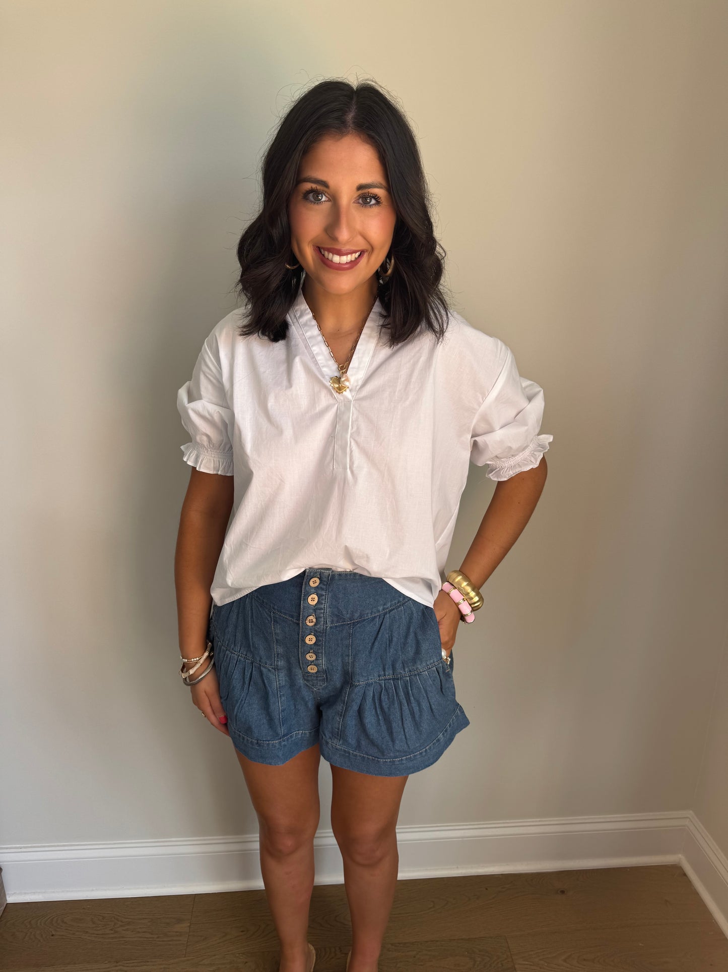 White Balloon sleeve Top