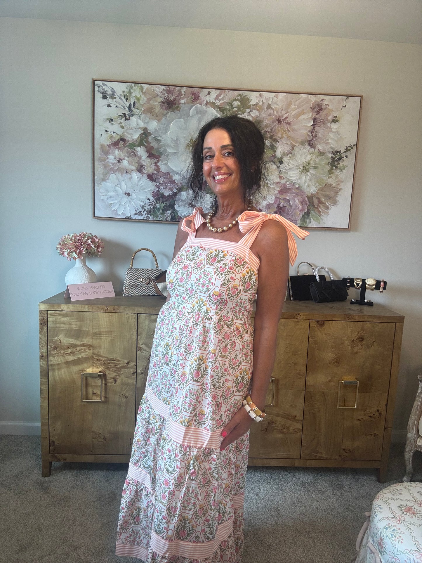 Peach Floral Print Maxi Dress