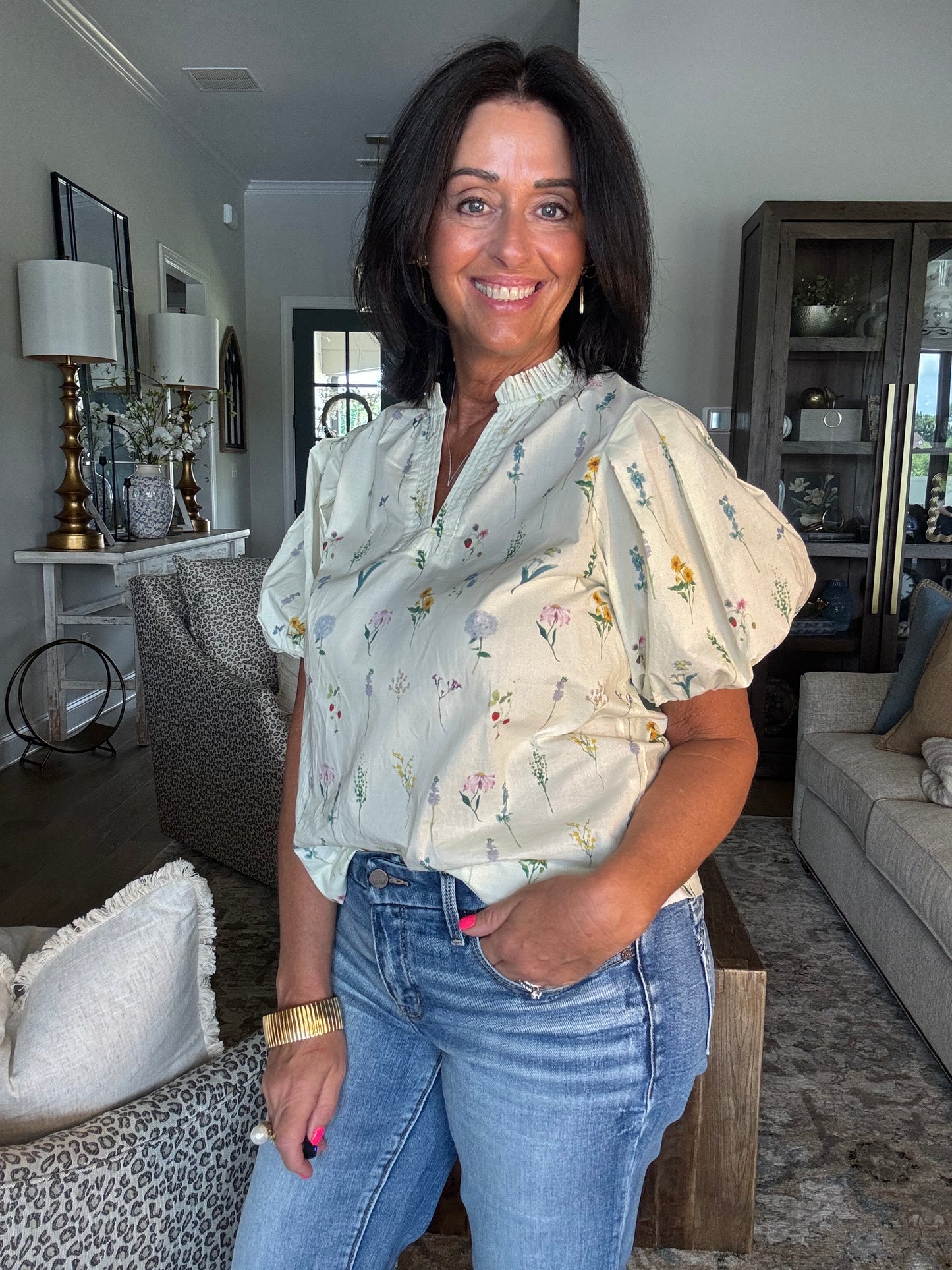 Cream Floral Top