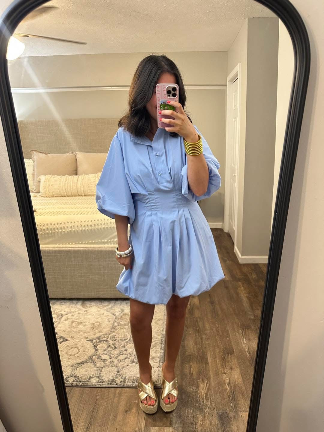 Karlie Lt Blue Ruffle Collar Bubble Hem Dress