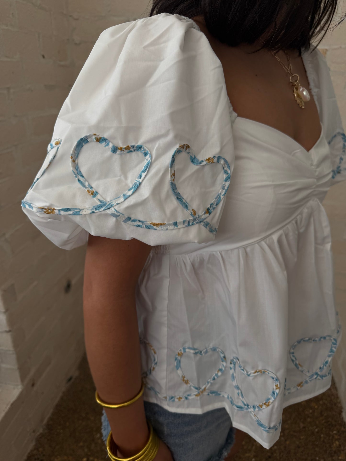 White Heart Shape Embroidery Blouse