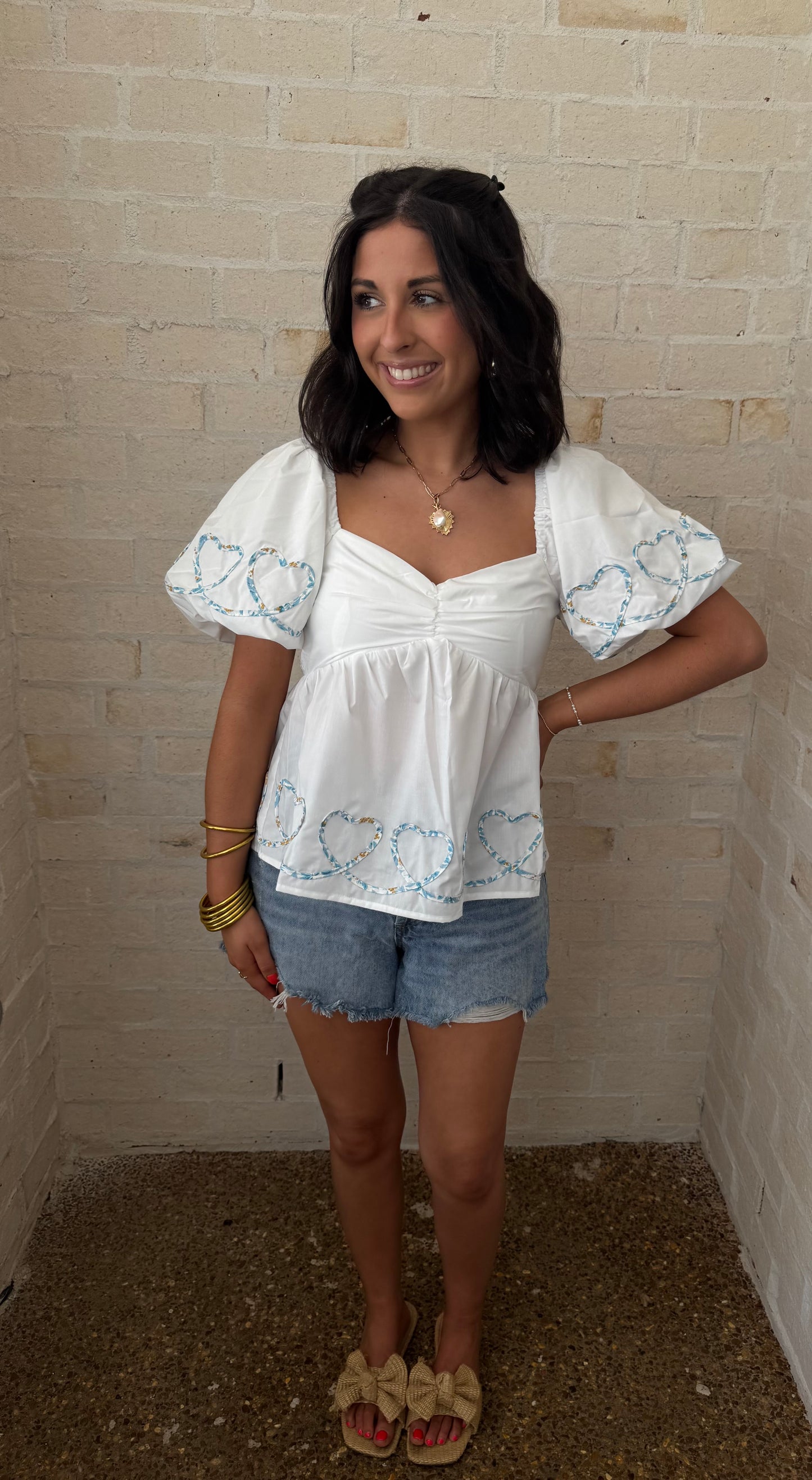 White Heart Shape Embroidery Blouse