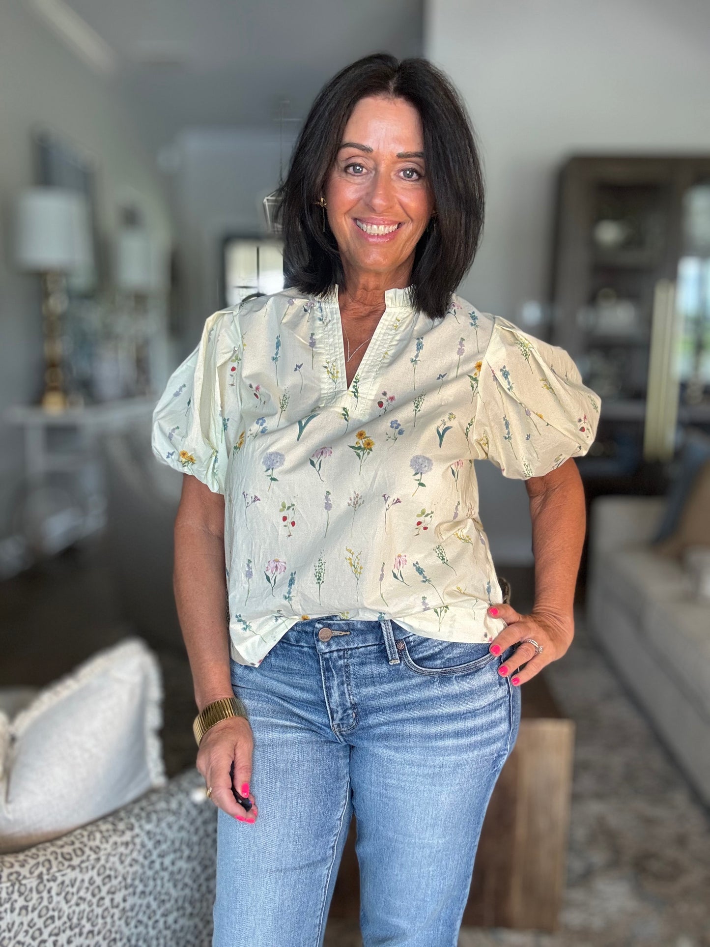 Cream Floral Top