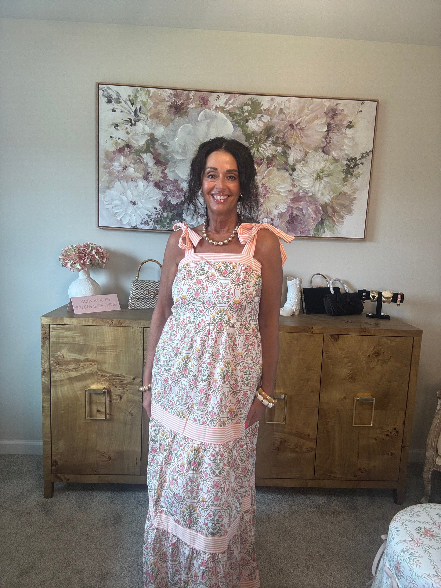 Peach Floral Print Maxi Dress