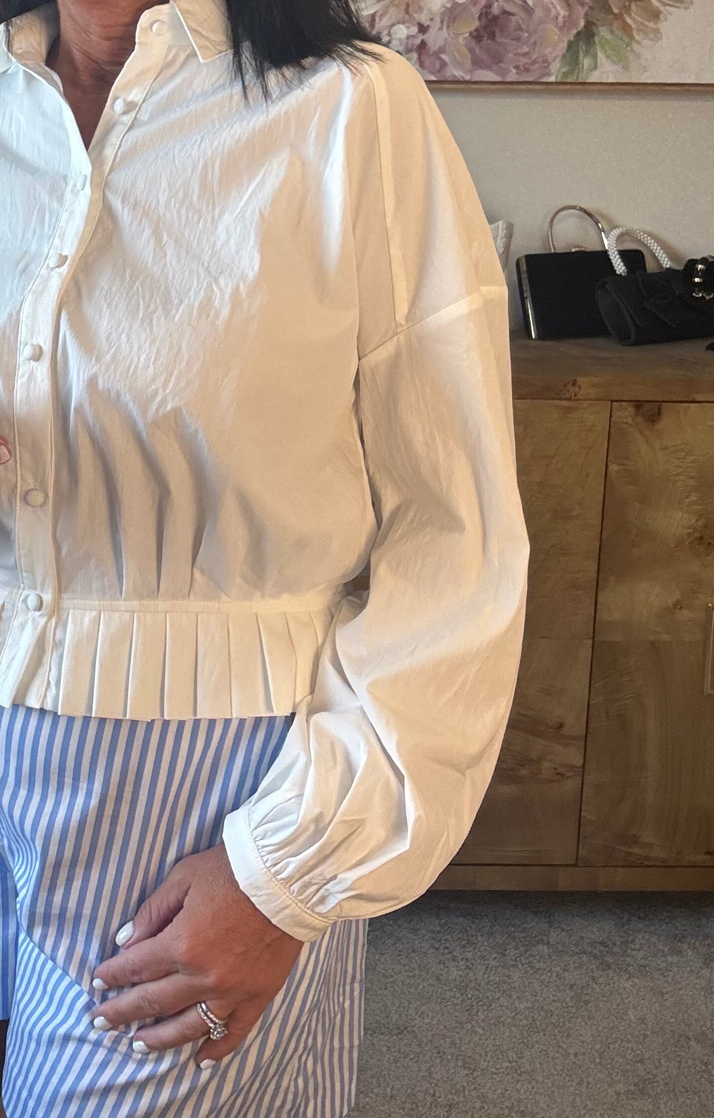 White Pleated Hem Shirt