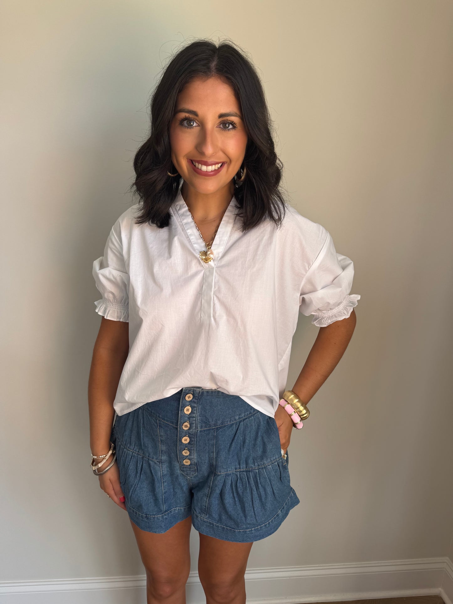 White Balloon sleeve Top
