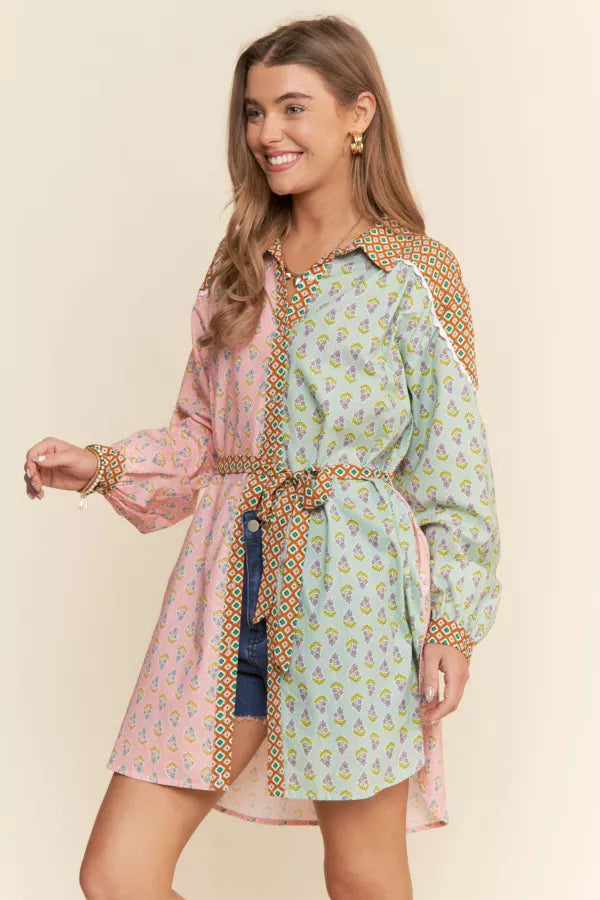 Color block Long sleeve Tunic Shirt Top or Dress