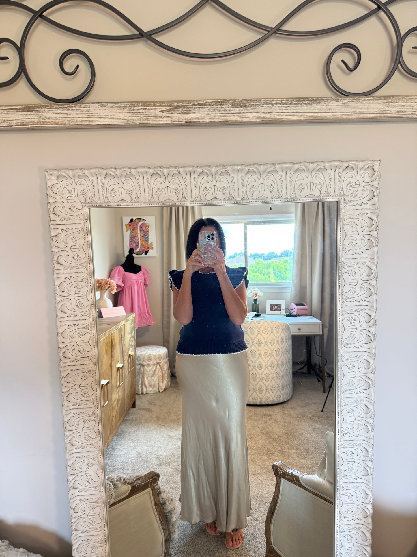Silky Rayon Slip Midi Skirt