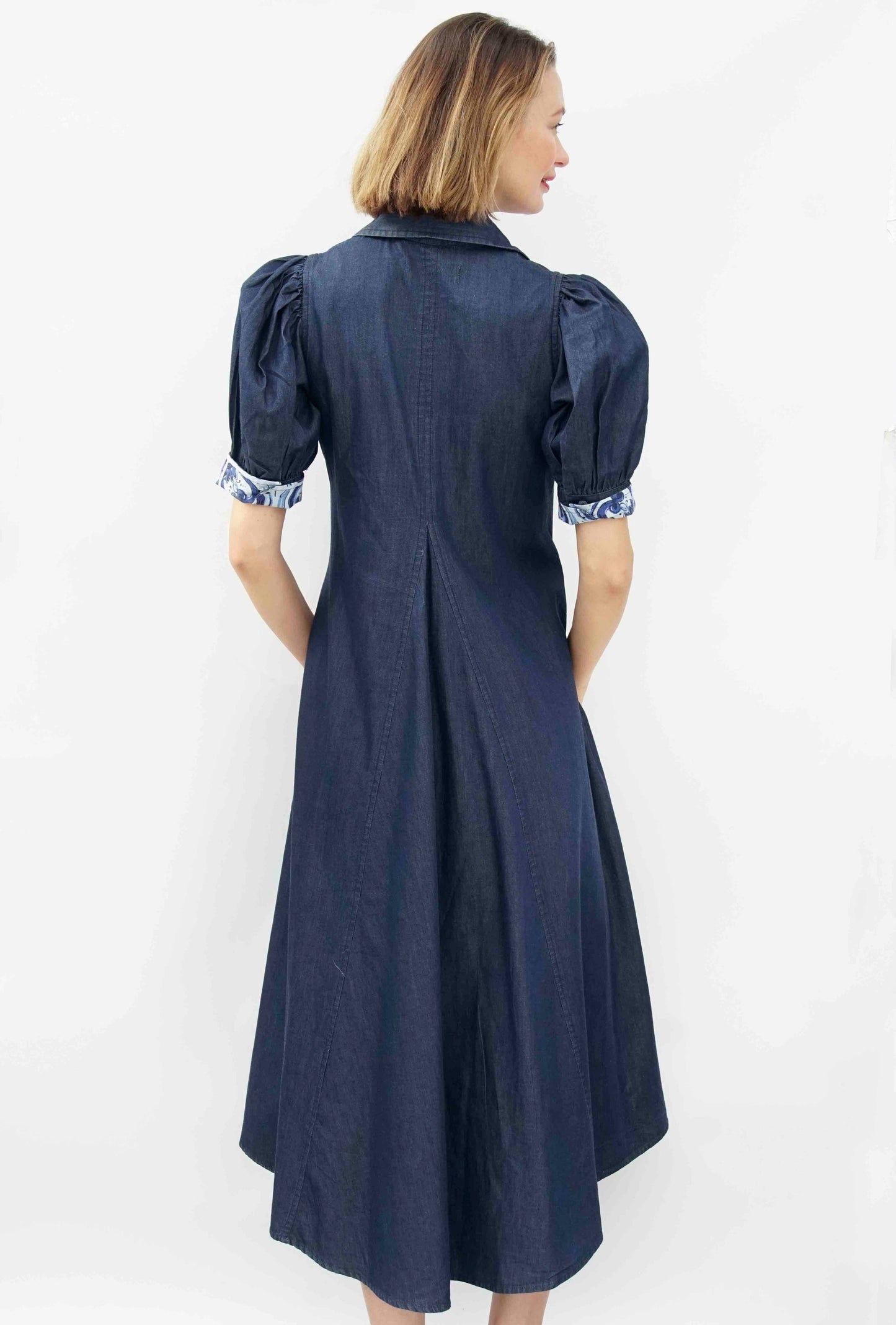Montauk Trapeze Denim Dress, Midi Length