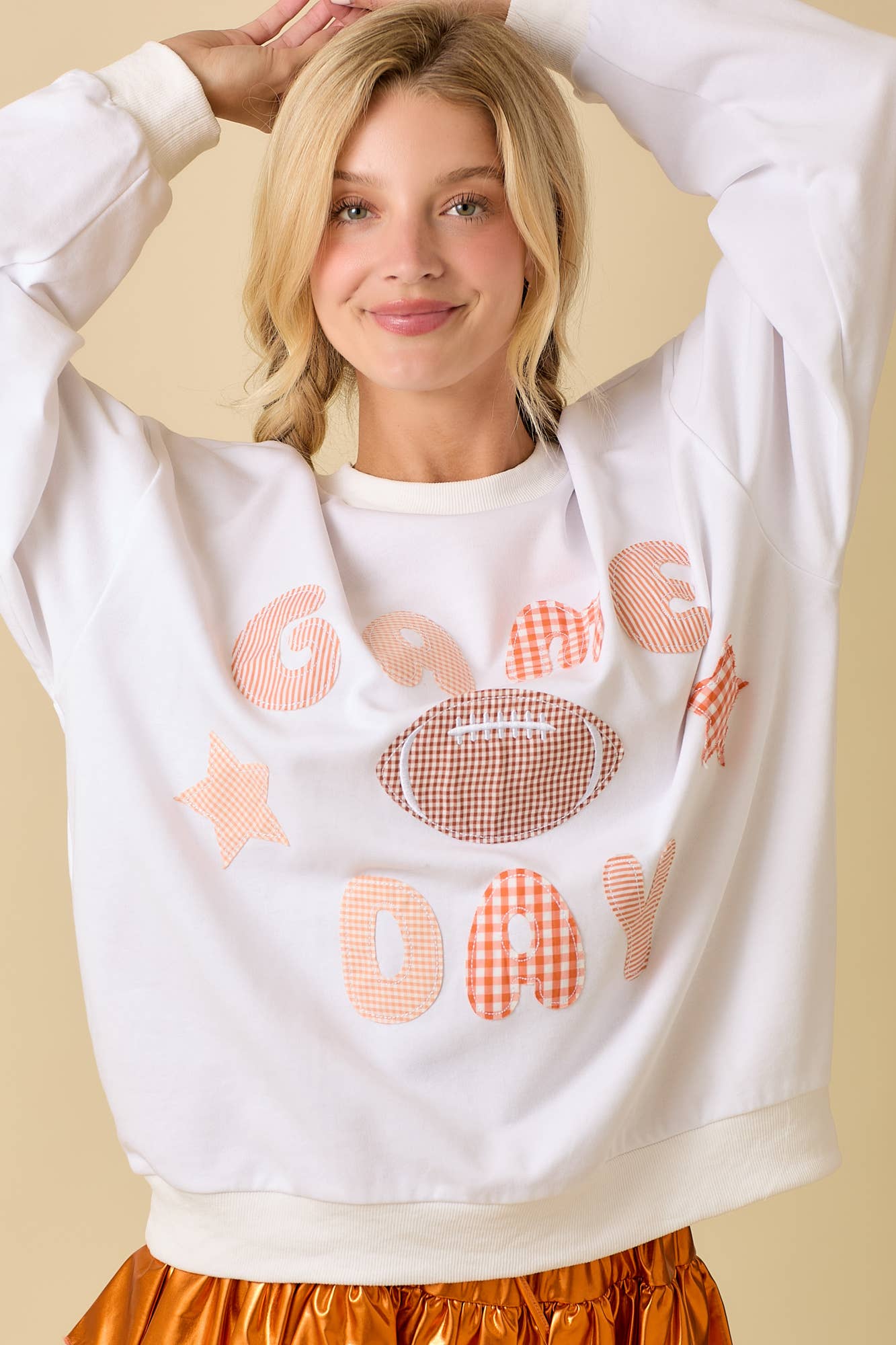 Game Day Patchwork Long Sleeve Crewneck Top