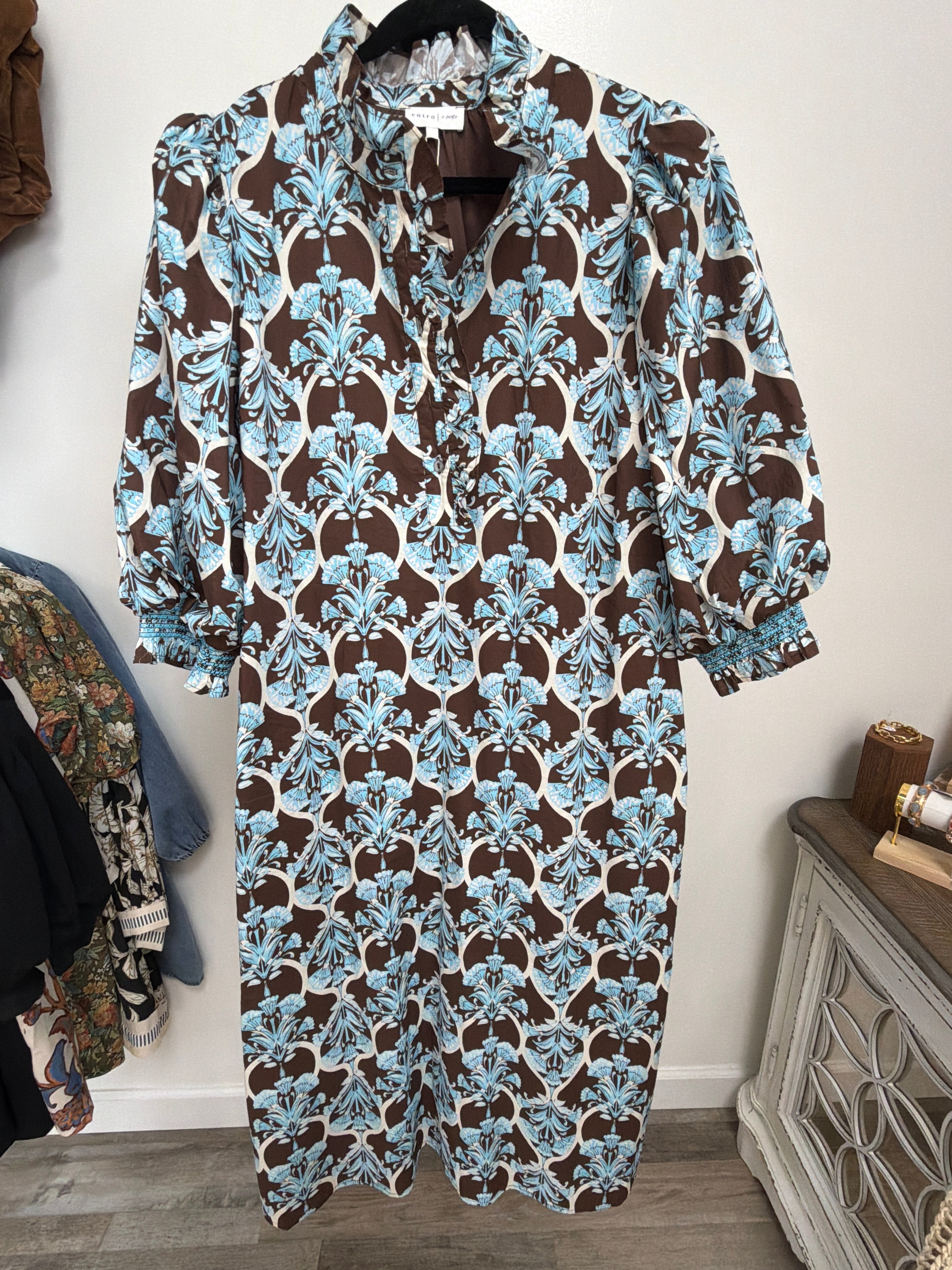 Brown/Blue Floral Maxi Dress plus