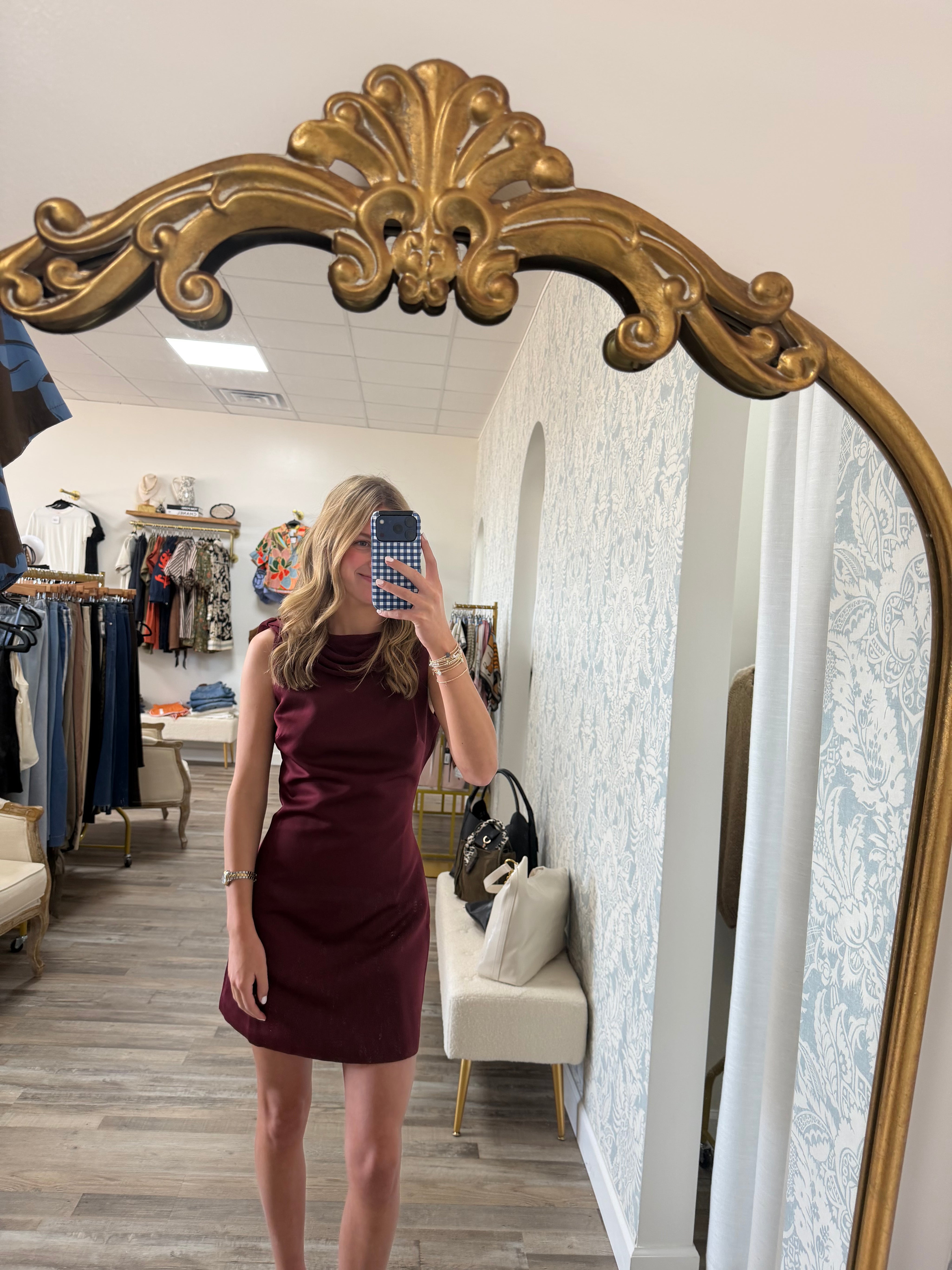 Burgundy Satin Back Cowl Mini Dress