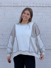 Stripe Patchwork Raw Hem Sweatshirt