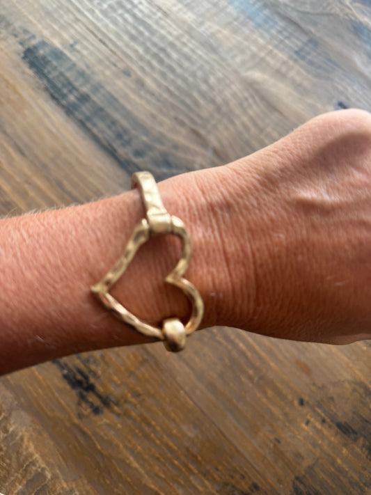 Gold Heart Bangle Bracelet