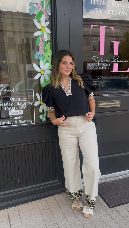 Entro leopard print cuff wide leg pants
