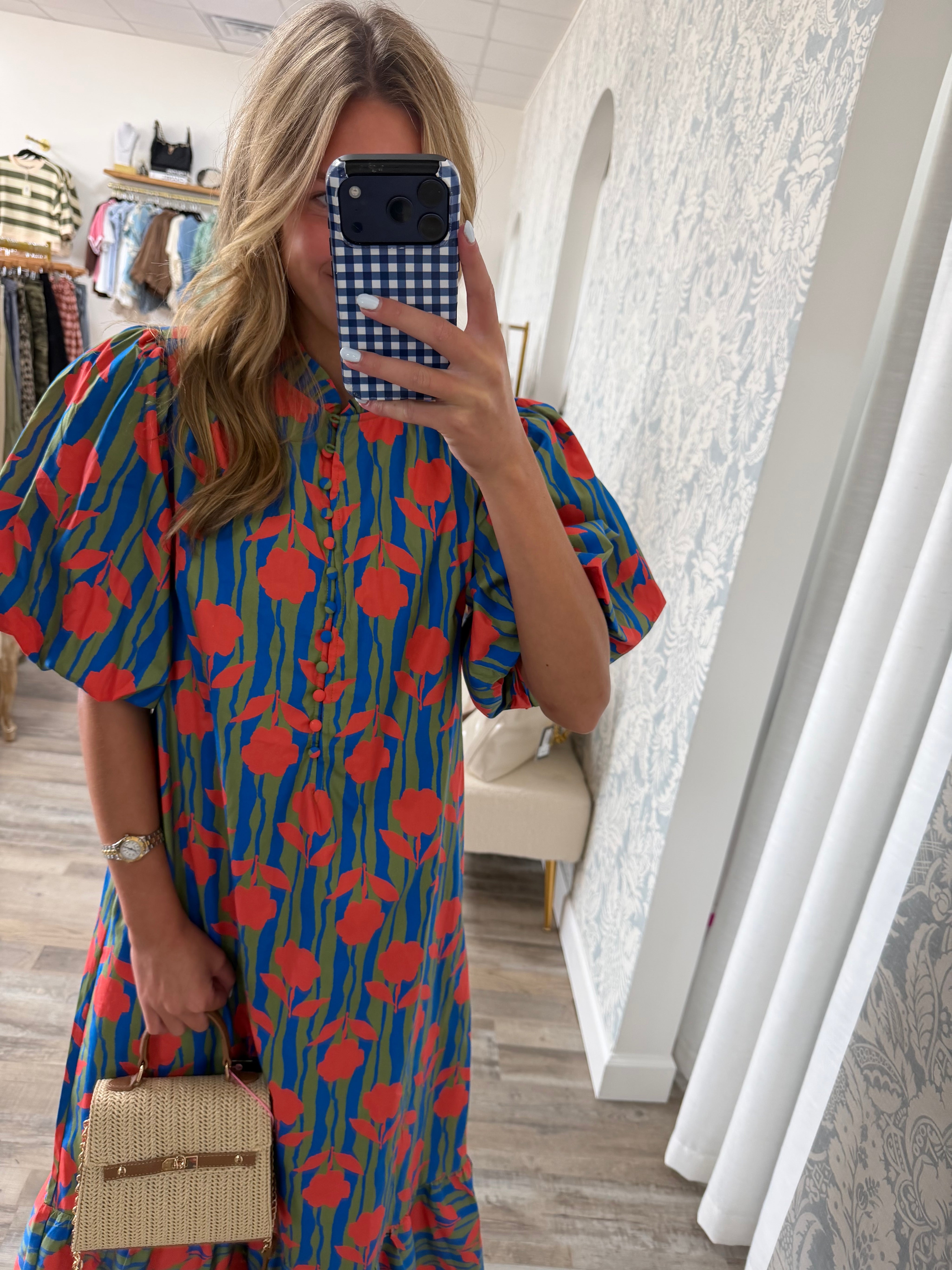 Karlie Floral Puff Sleeve Midi Dress