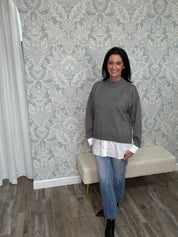 Layered Sweater Charcoal/White