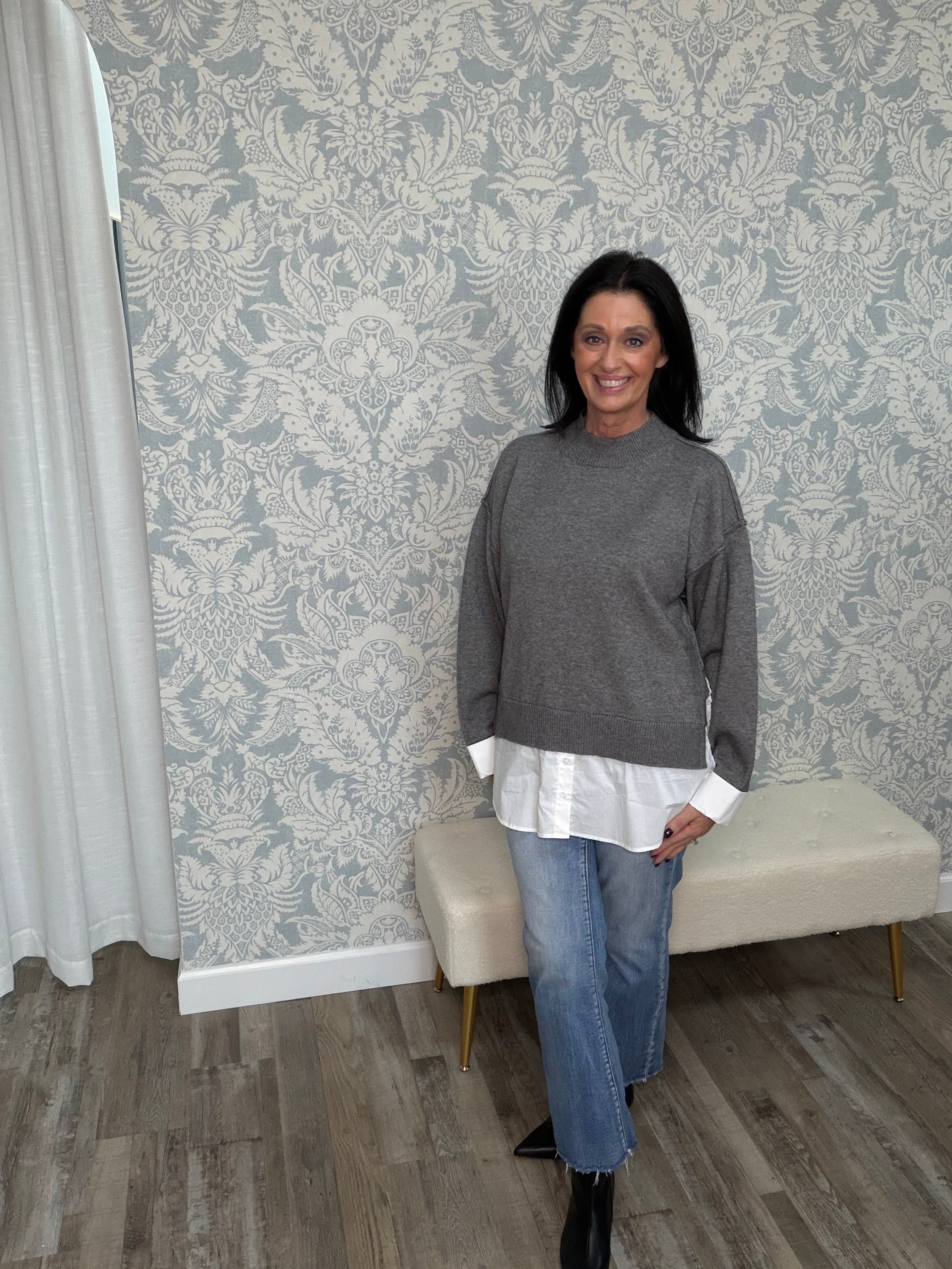 Layered Sweater Charcoal/White