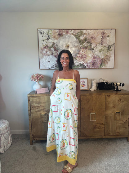 Happy Hour Print Spaghetti Strap Midi Dress