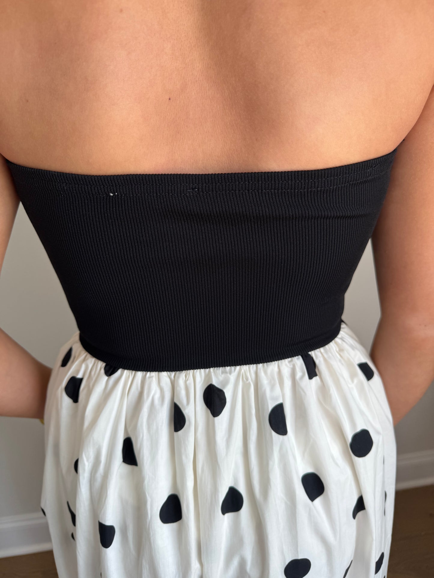 The Marilyn Black/White Strapless Polka Dot Midi Dress
